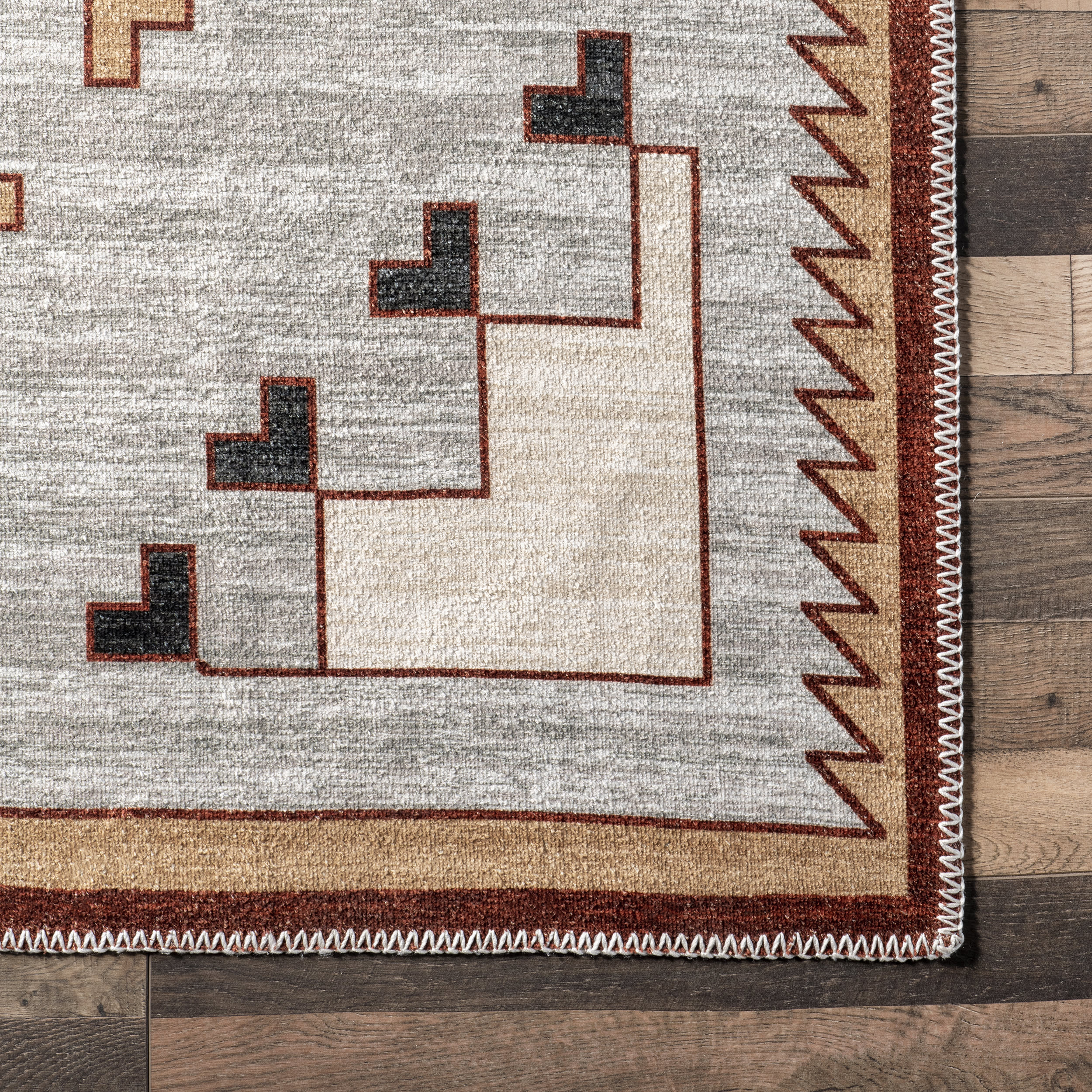 Rosey Washable Colorful Shapes Rug | Ivory - Image 3