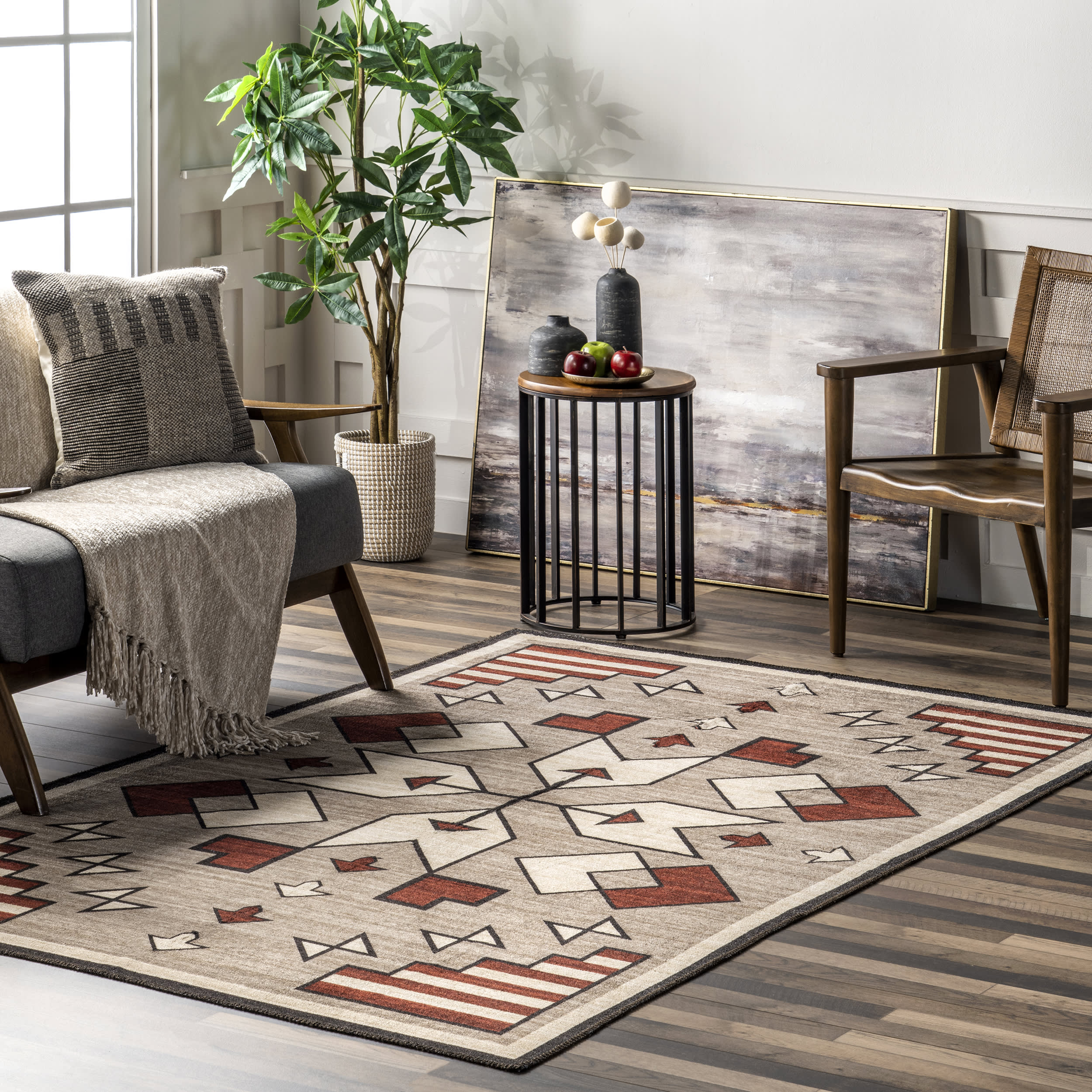 Rosita Washable Aztec Rug | Brown - Image 2