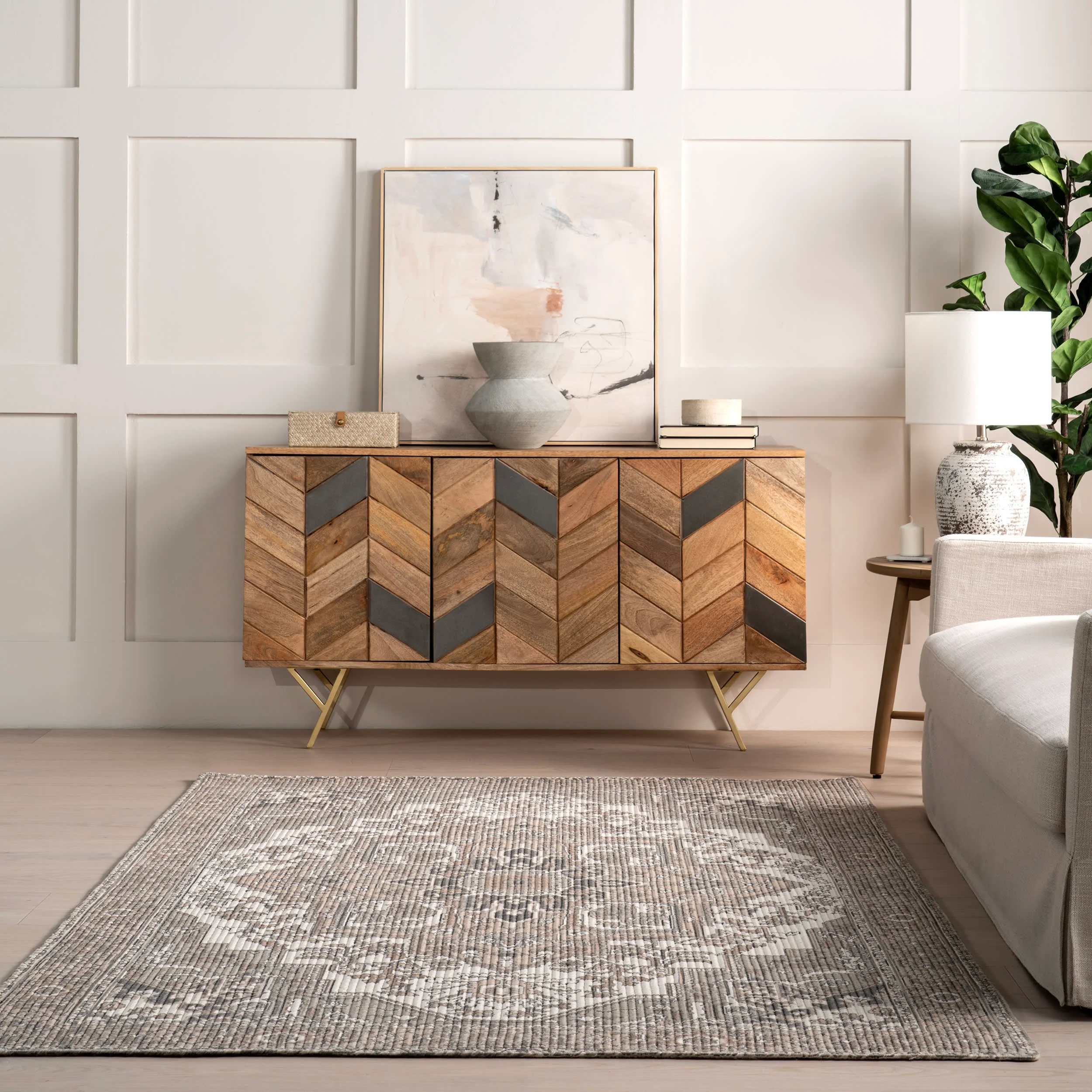 Rowena Medallion Indoor/Outdoor Rug | Grey - Image 4
