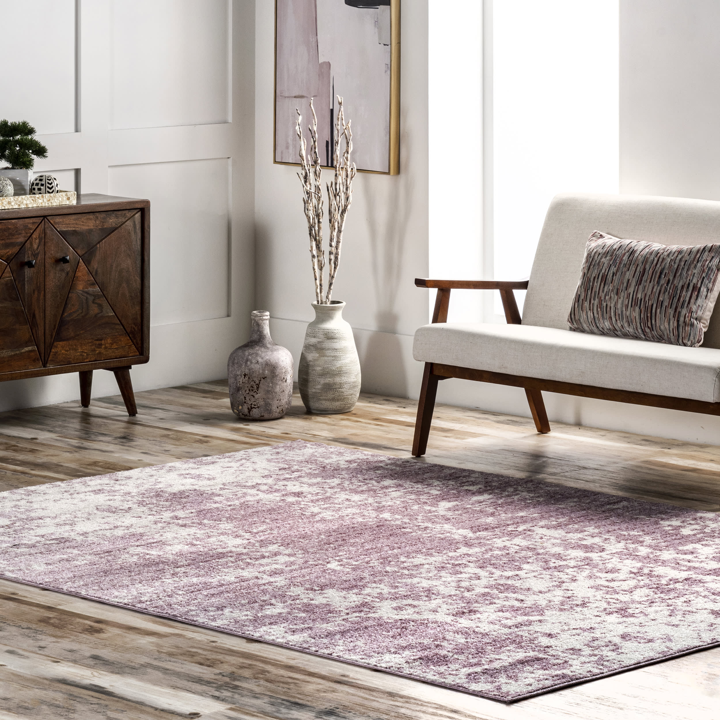 Ruby Distressed Mist Rug | Pink - Image 2