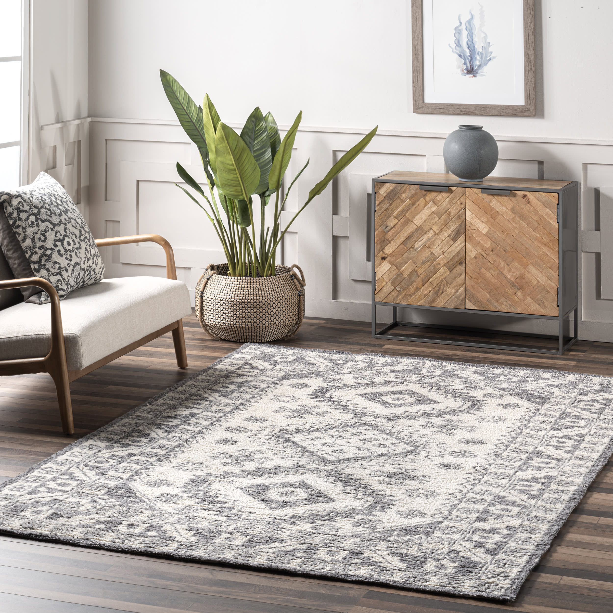 Rudie Traditional Bordered Rug | Grey - Image 2