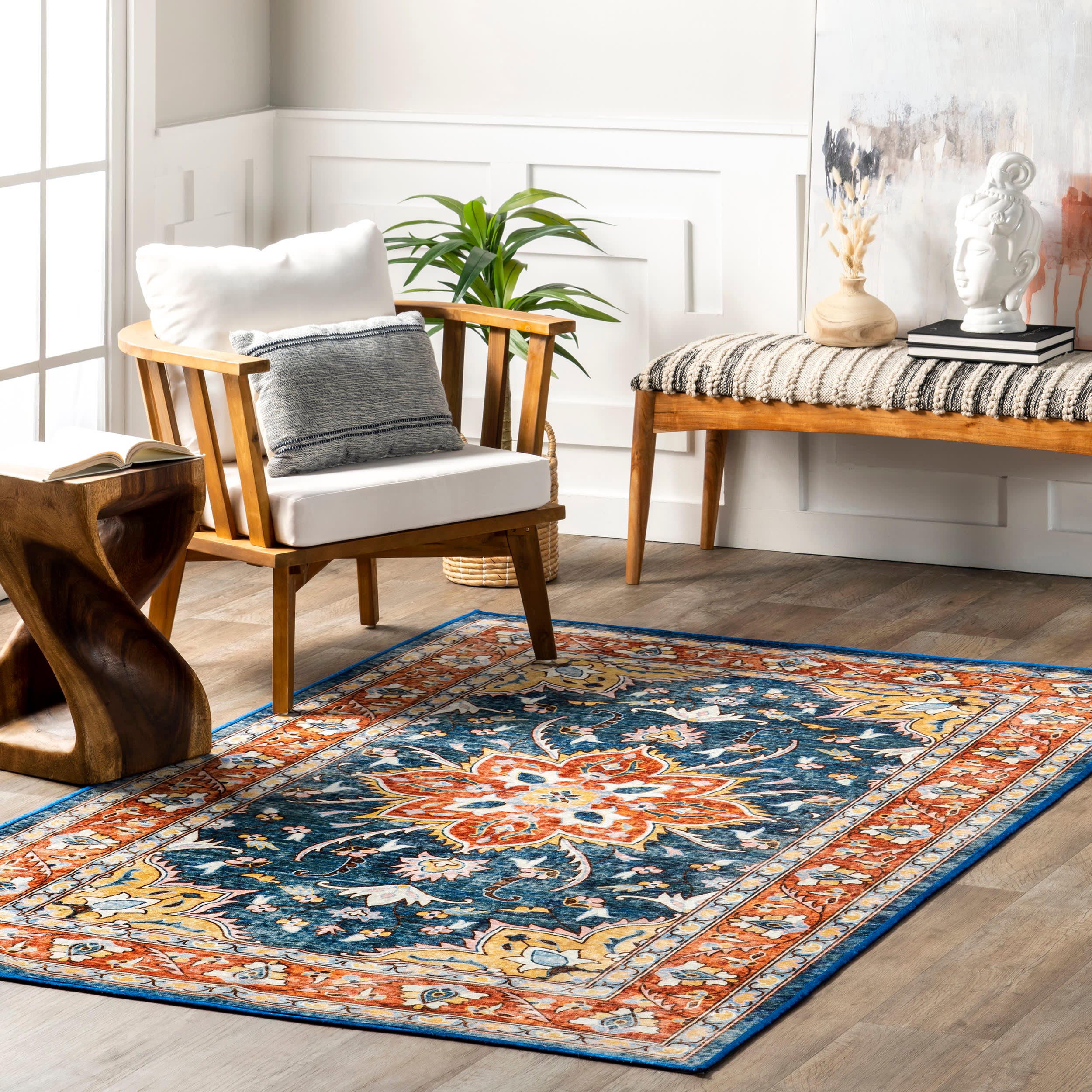 Rudy Washable Blooming Rug | Blue - Image 2