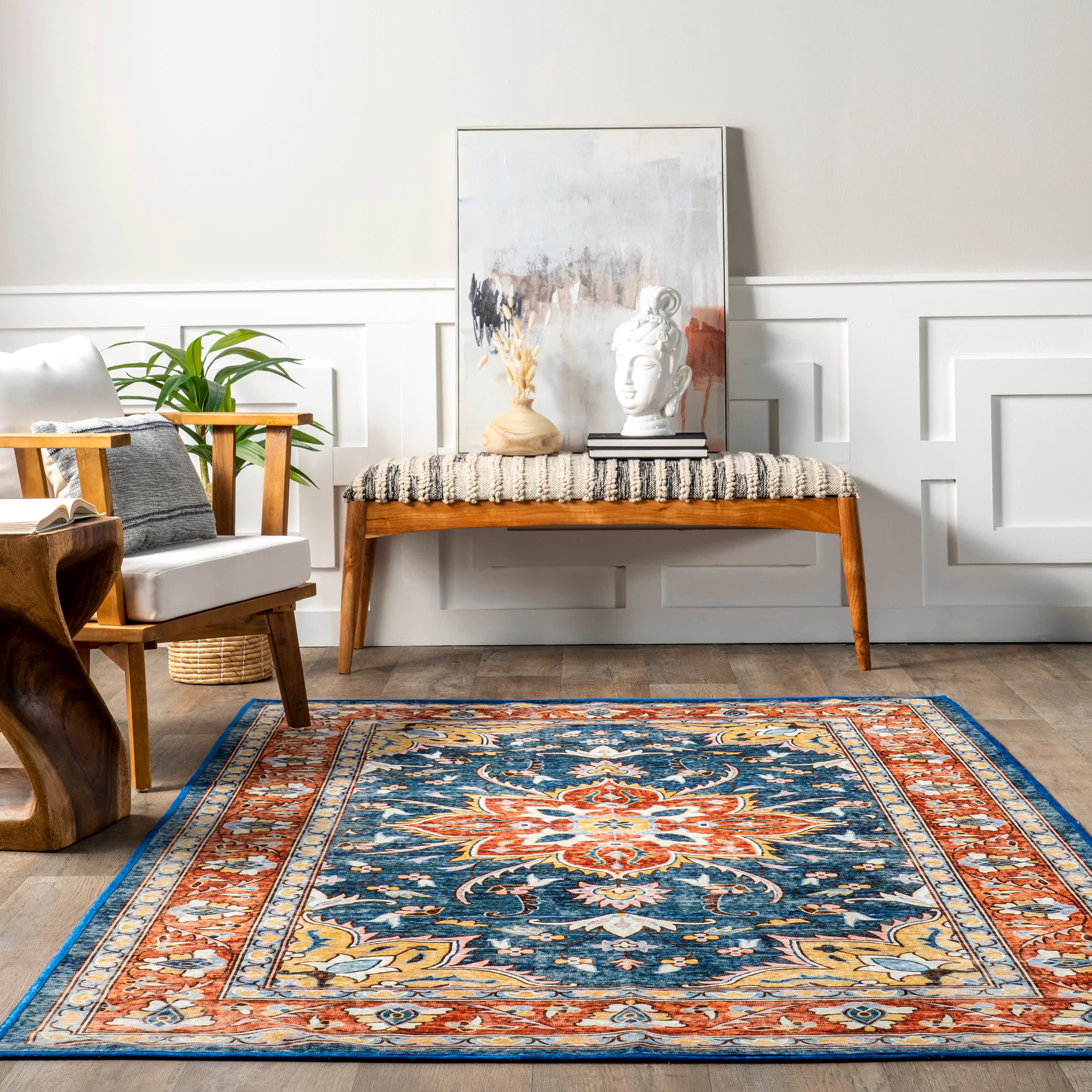 Rudy Washable Blooming Rug | Blue - Image 4