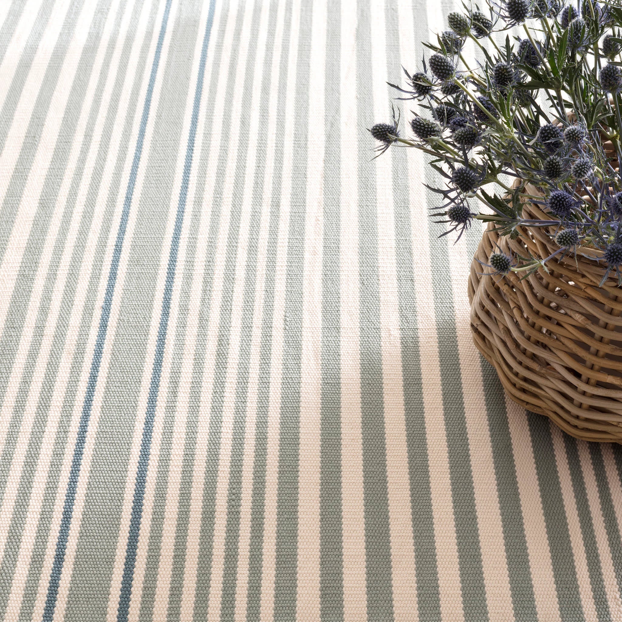 Rugby Stripe Handwoven Indoor/Outdoor Rug | Light Blue - Image 2
