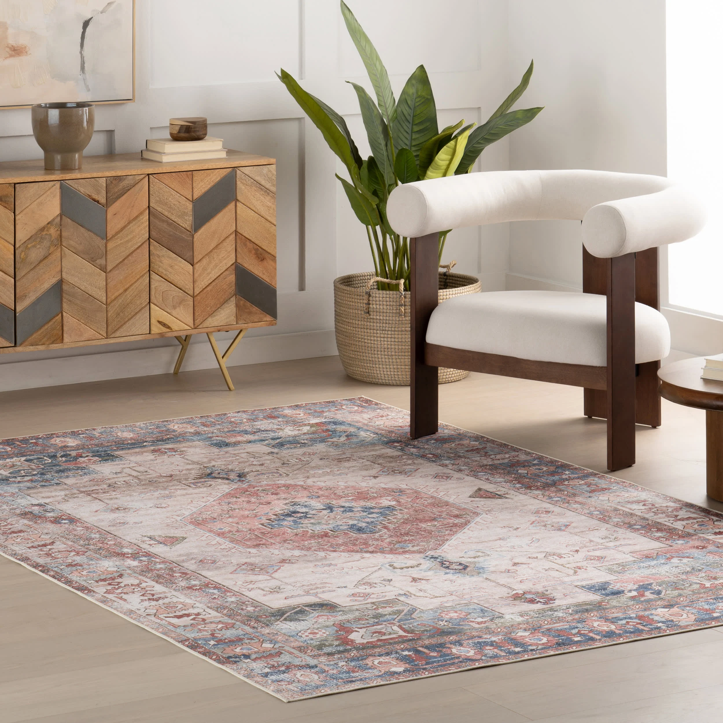 Runic Medallion Spill Proof Washable Rug | Brick - Image 2
