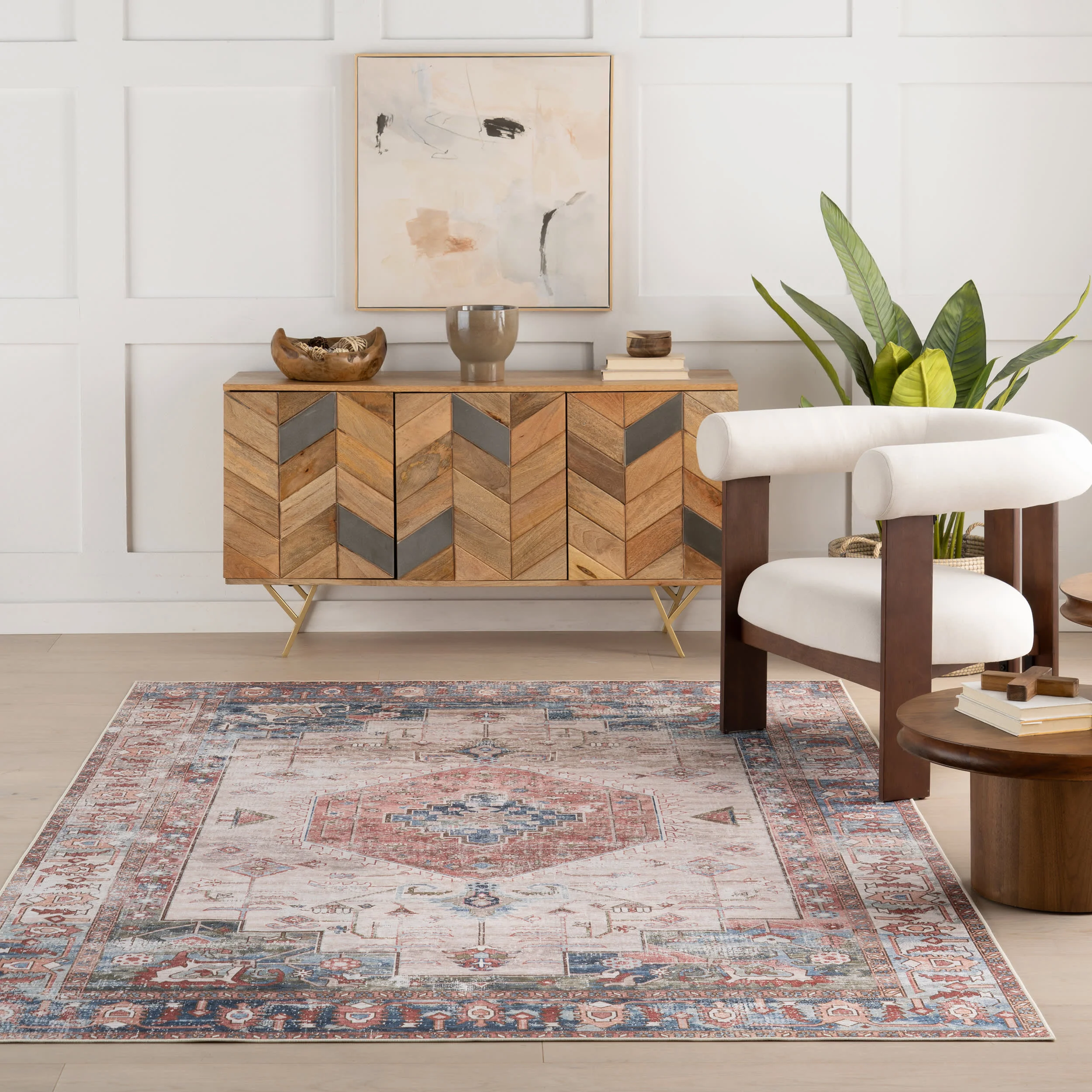 Runic Medallion Spill Proof Washable Rug | Brick - Image 5
