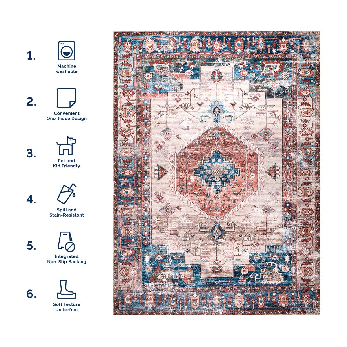 Runic Medallion Washable Rug | Brick - Image 6