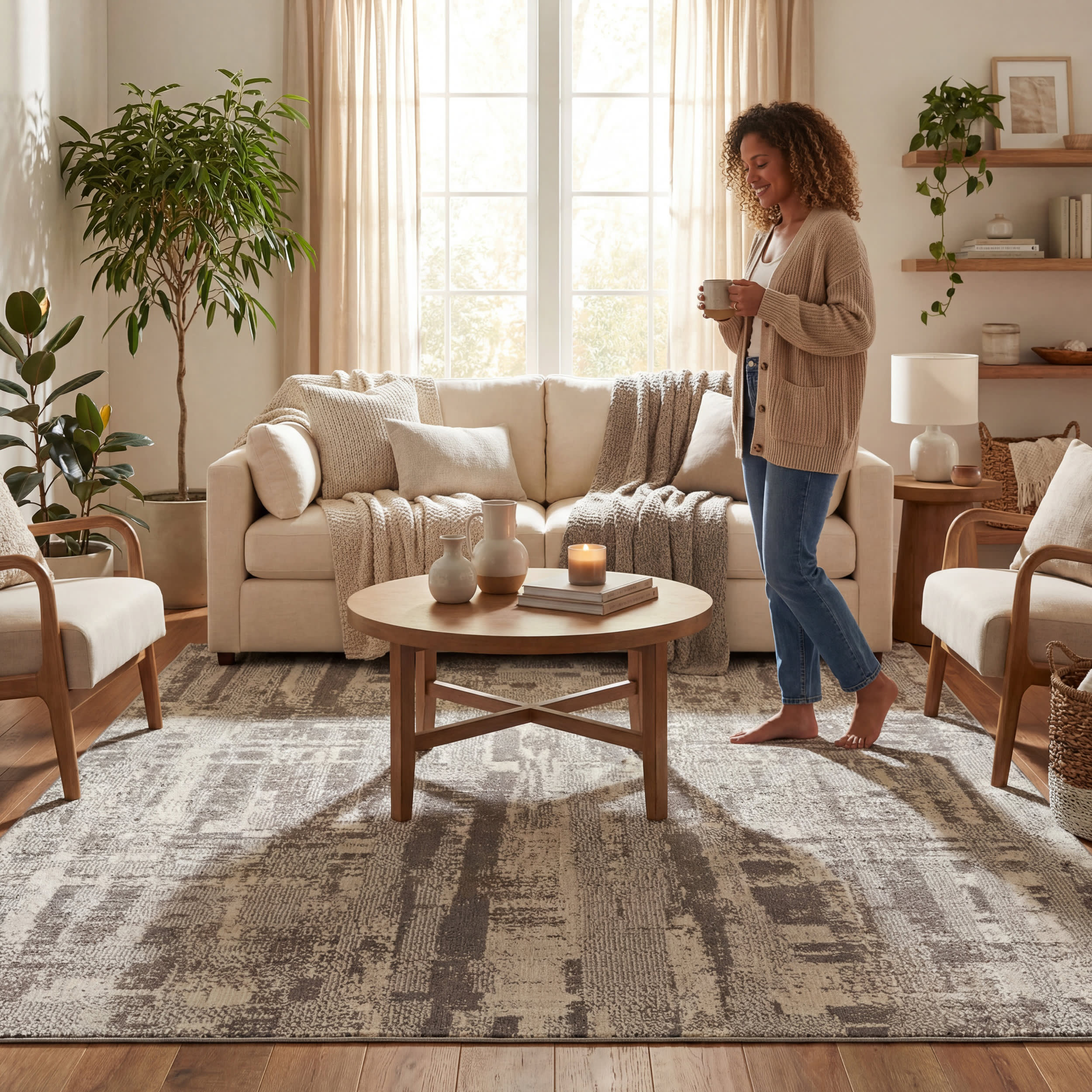 Runic Rustic Abstract Washable Rug | Grey - Image 9