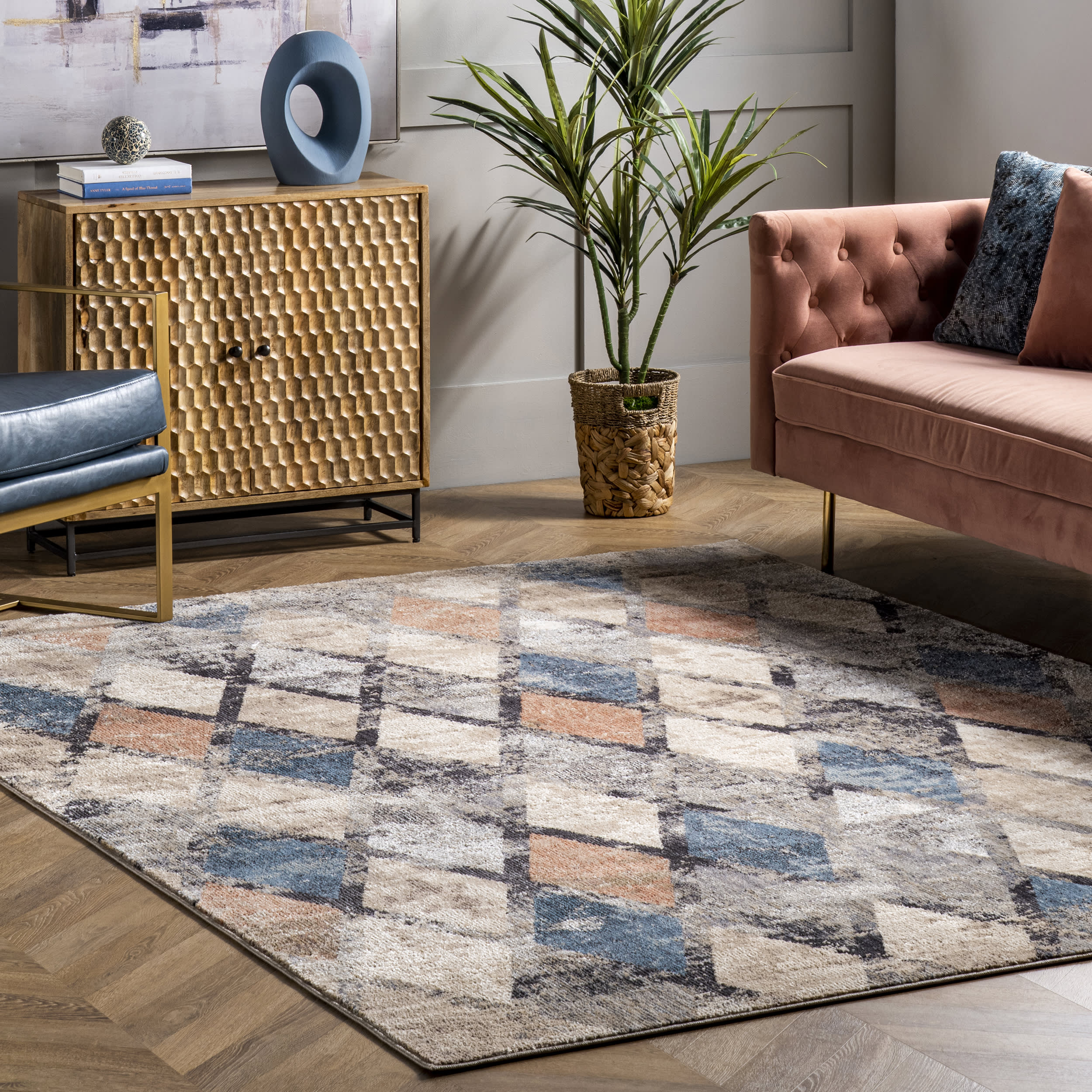 Rustic Trellis Rug | Blue - Image 2