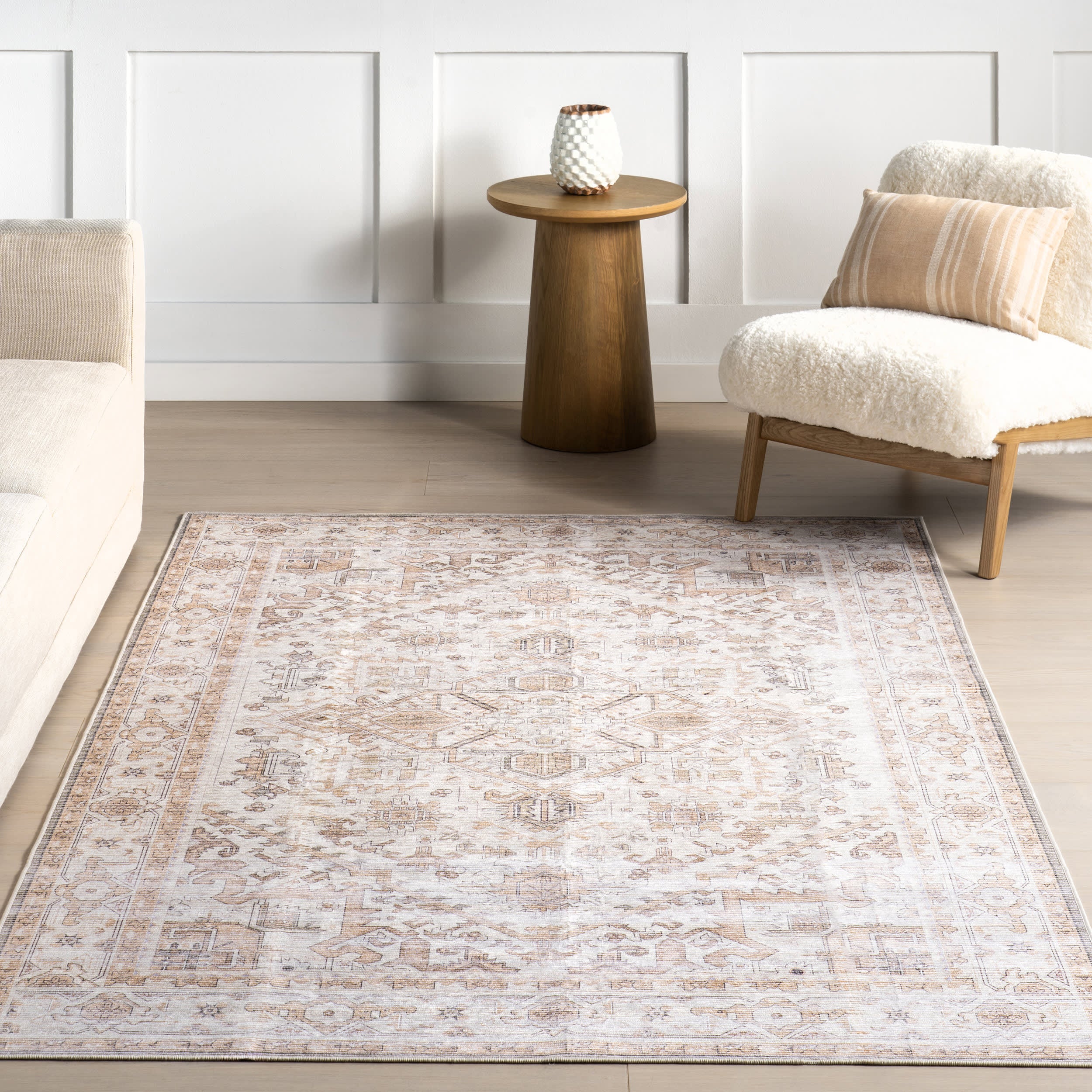 Rylan Medallion Spill Proof Washable Rug | Beige - Image 5