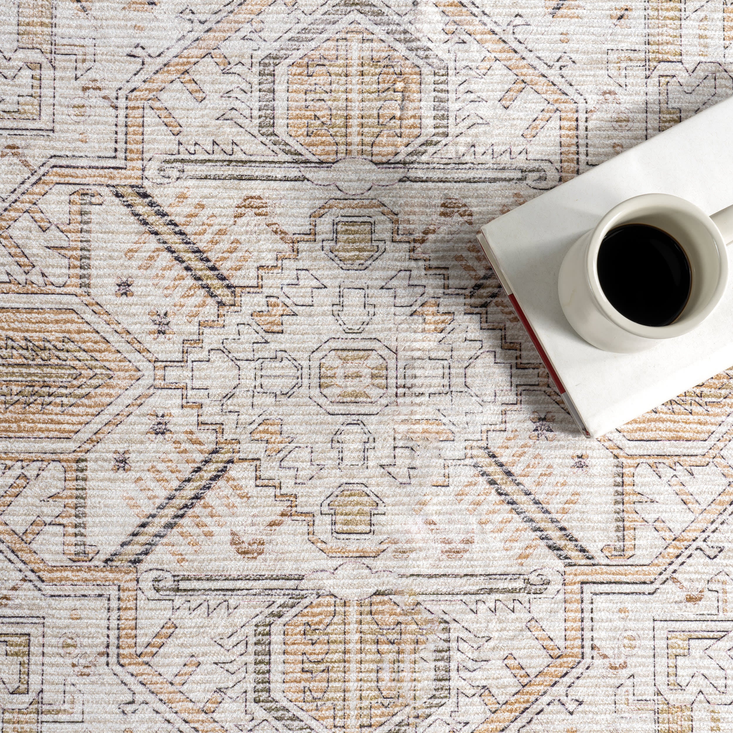 Rylan Medallion Spill Proof Washable Rug | Beige - Image 8