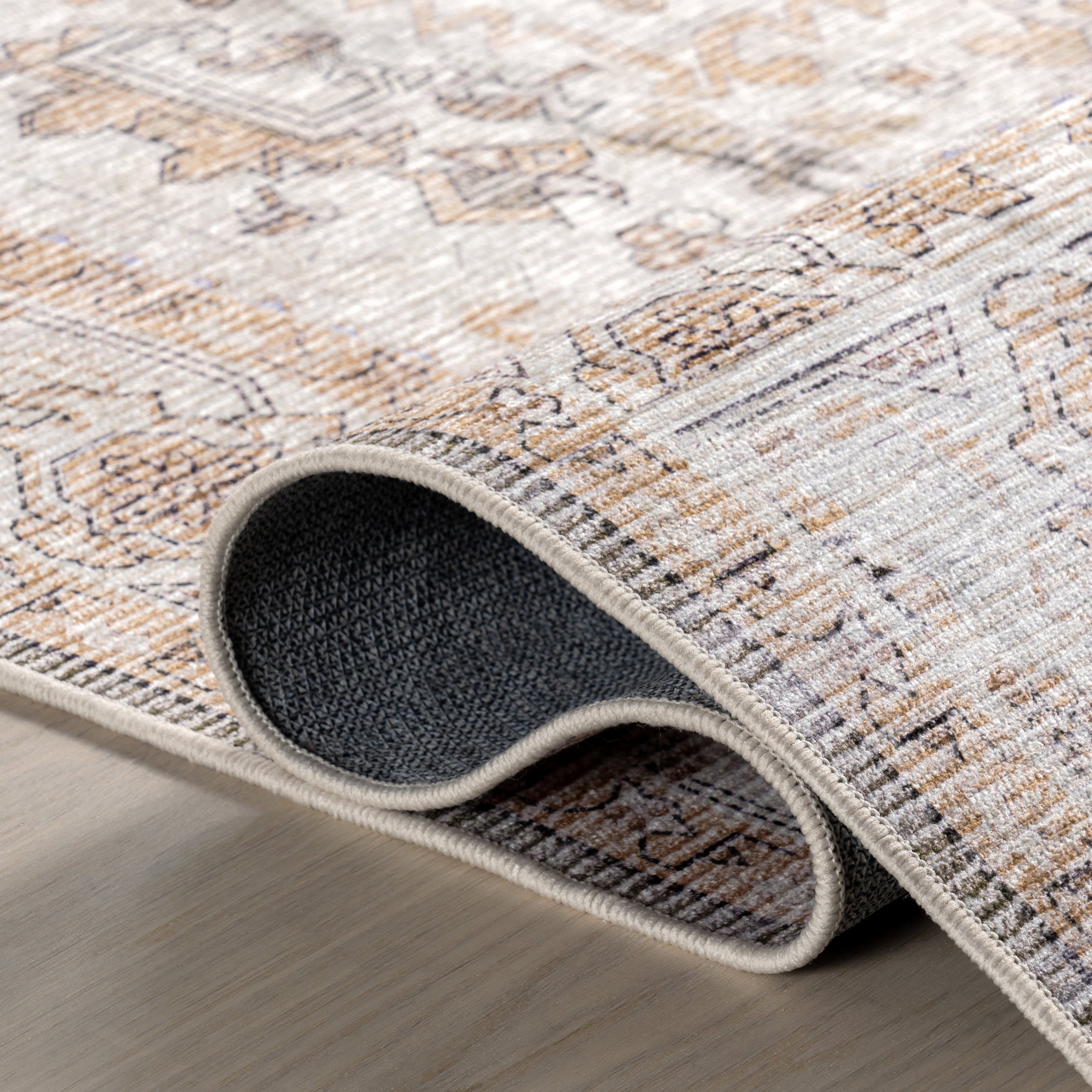 Rylan Medallion Spill Proof Washable Rug | Beige - Image 9