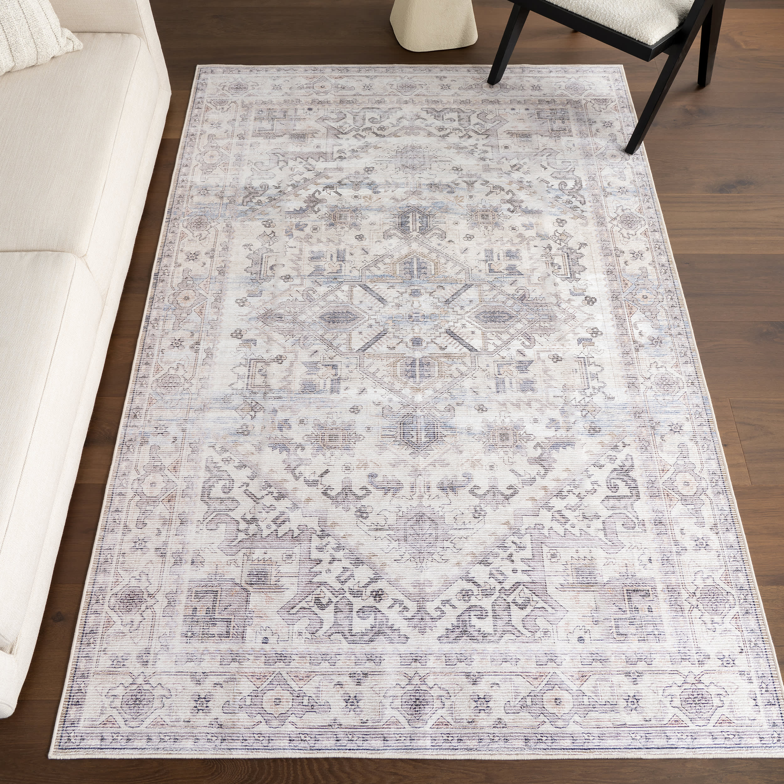 Rylan Medallion Spill Proof Washable Rug | Grey - Image 2