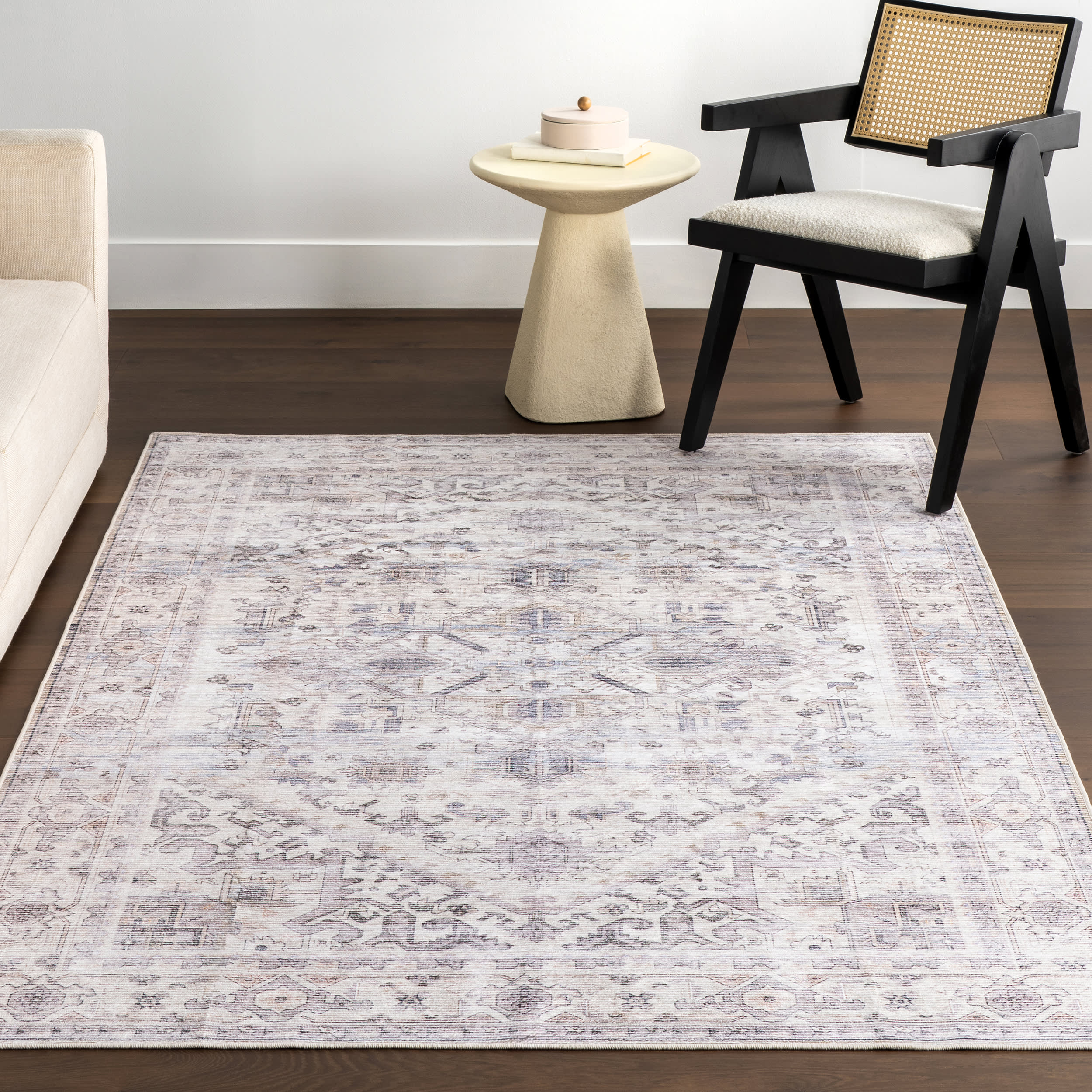 Rylan Medallion Spill Proof Washable Rug | Grey - Image 5