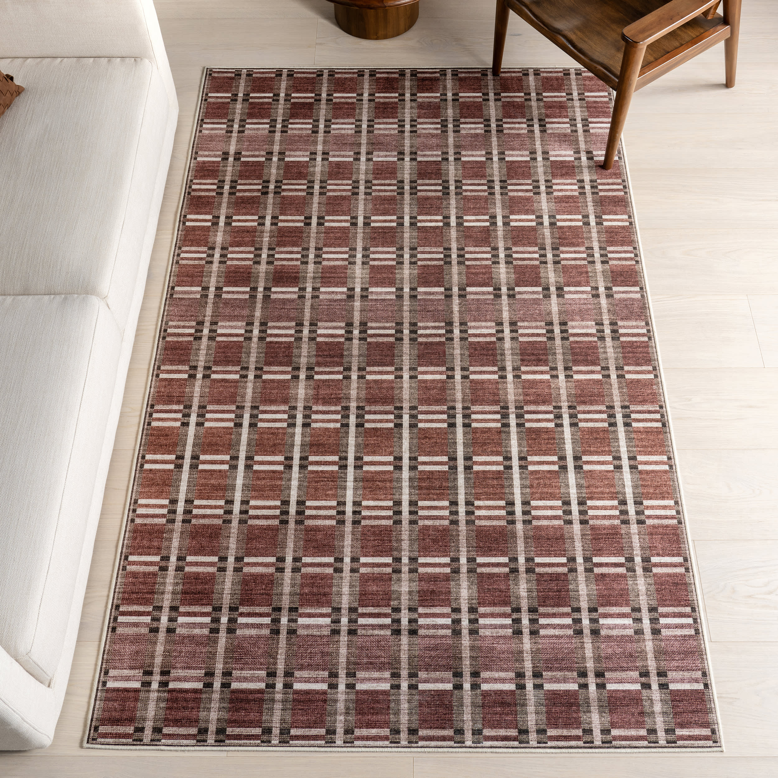 Sacha Plaid Spill Proof Washable Rug | Rust - Image 2