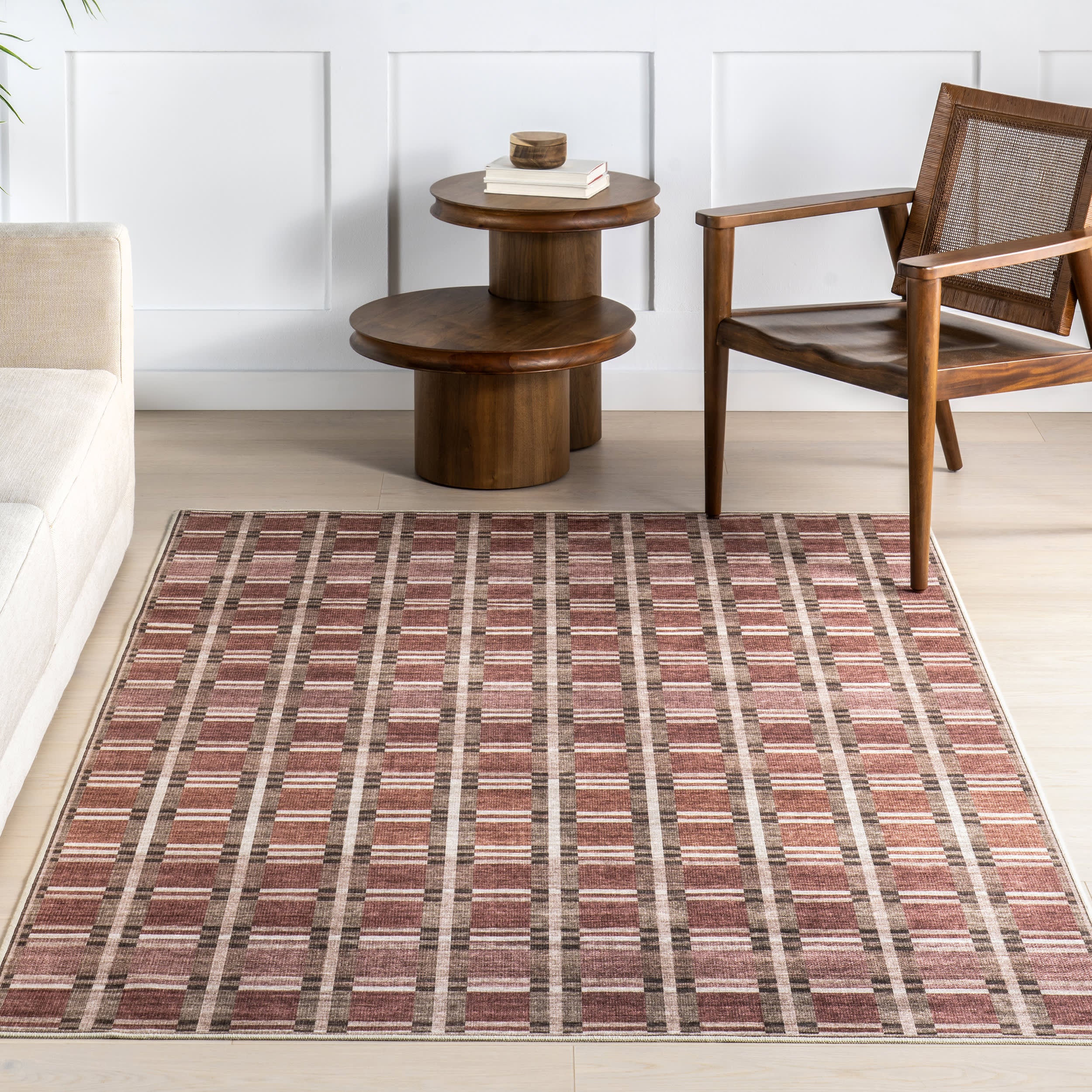 Sacha Plaid Spill Proof Washable Rug | Rust - Image 5