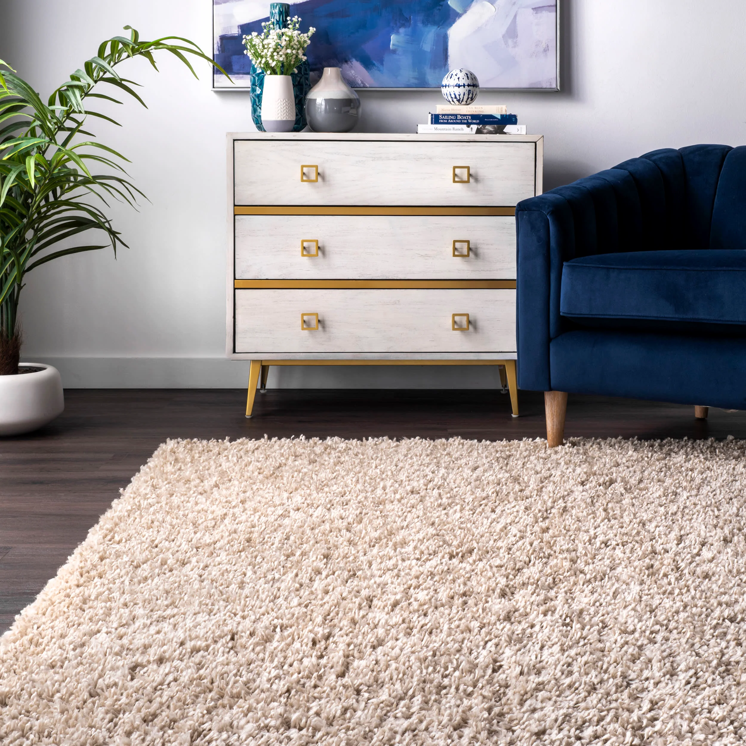 Sade Solid Shag Rug | Beige - Image 4