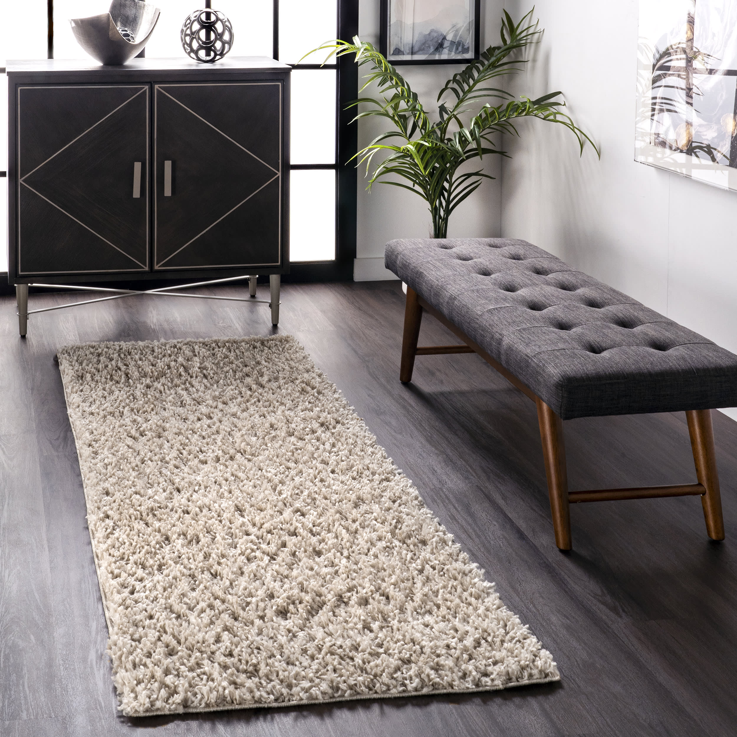 Sade Solid Shag Rug | Beige - Image 2