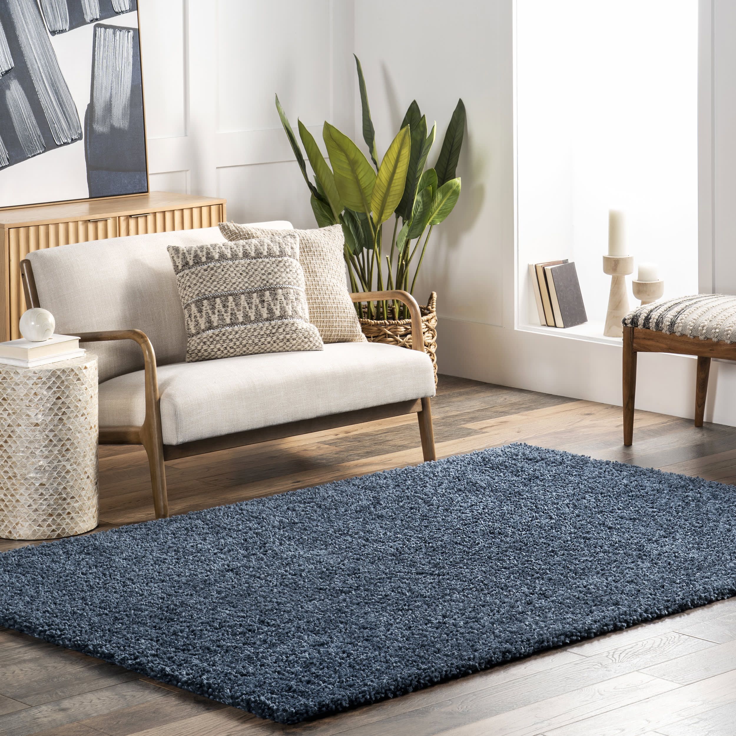 Sade Solid Shag Rug | Blue - Image 2