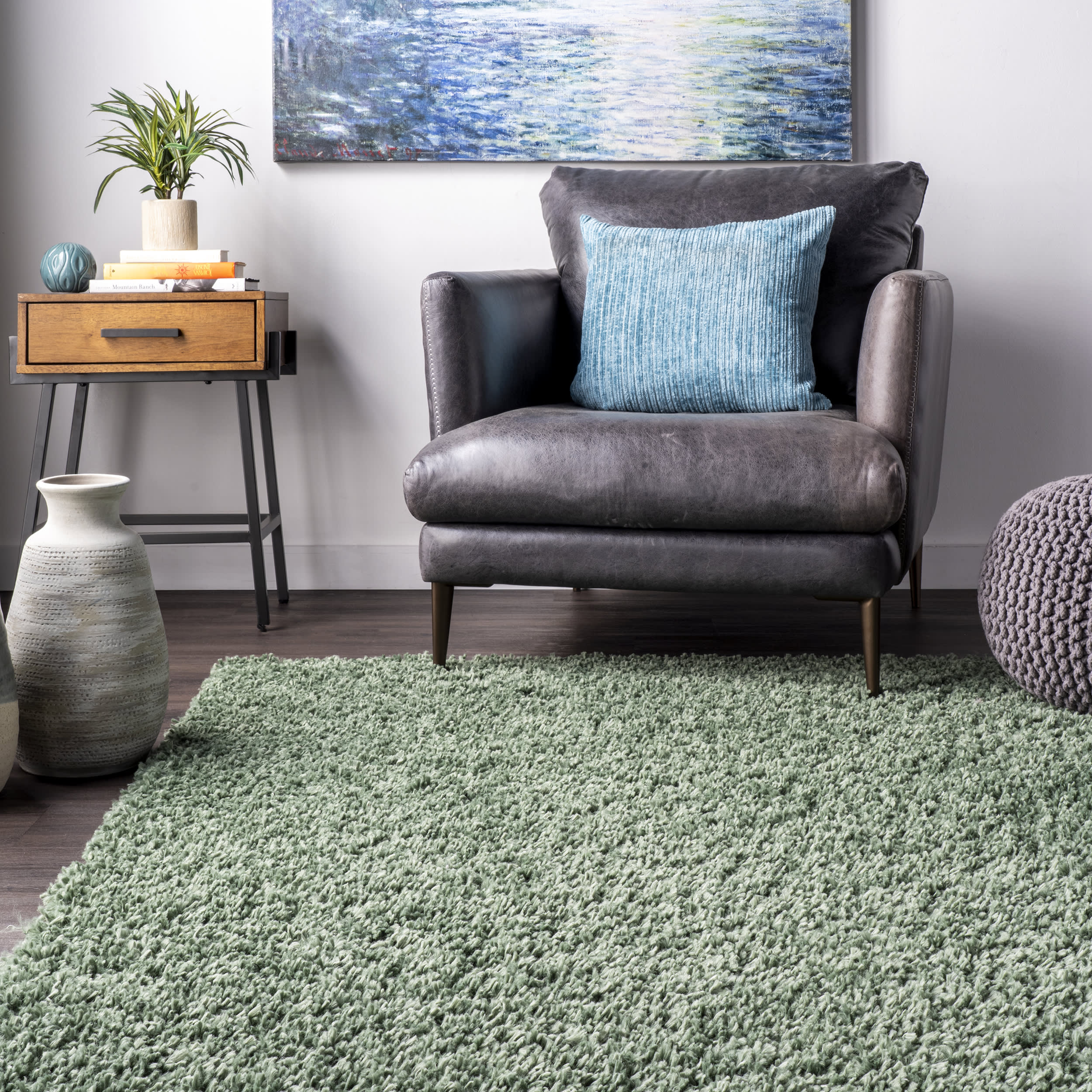 Sade Solid Shag Rug | Green - Image 4