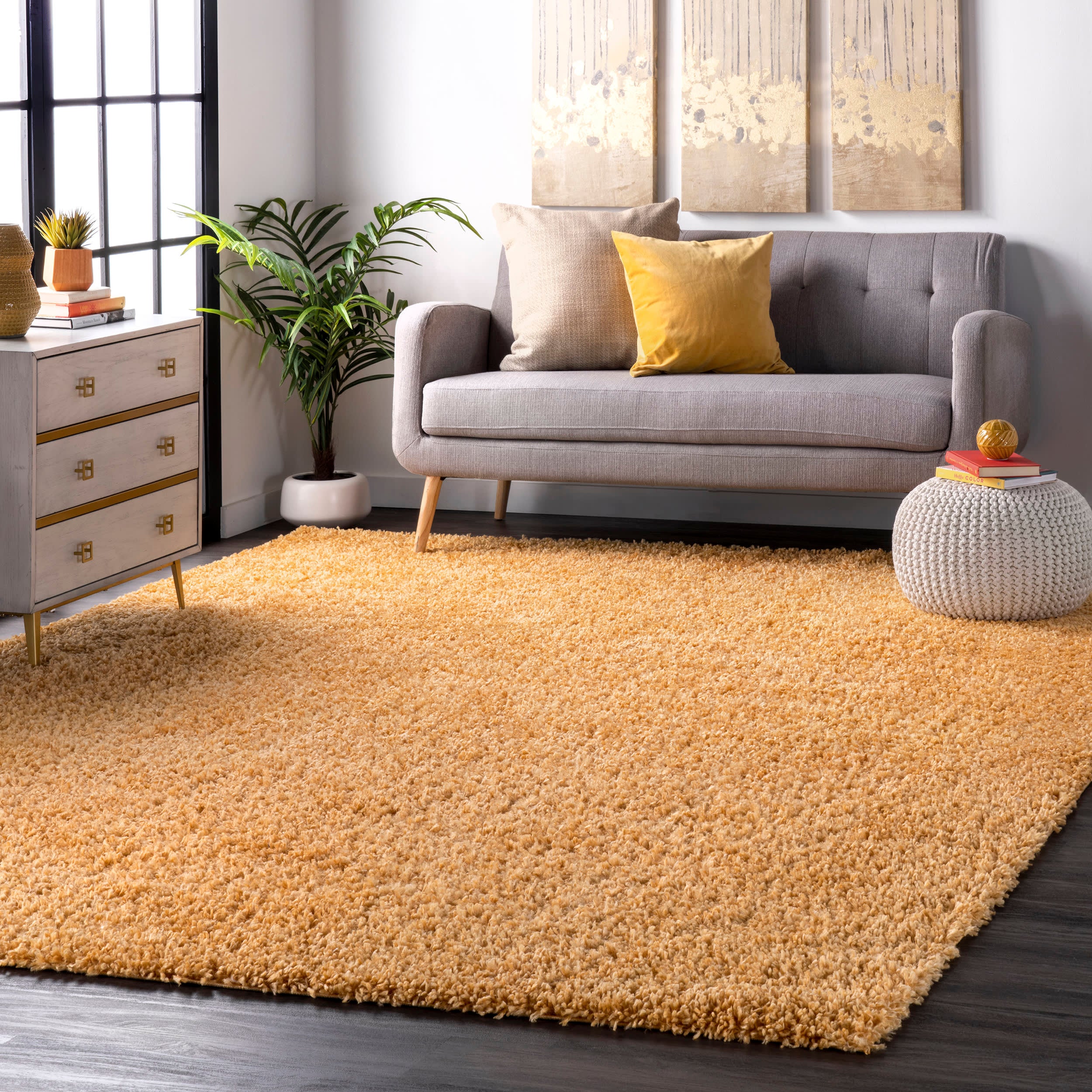 Sade Solid Shag Rug | Yellow - Image 2