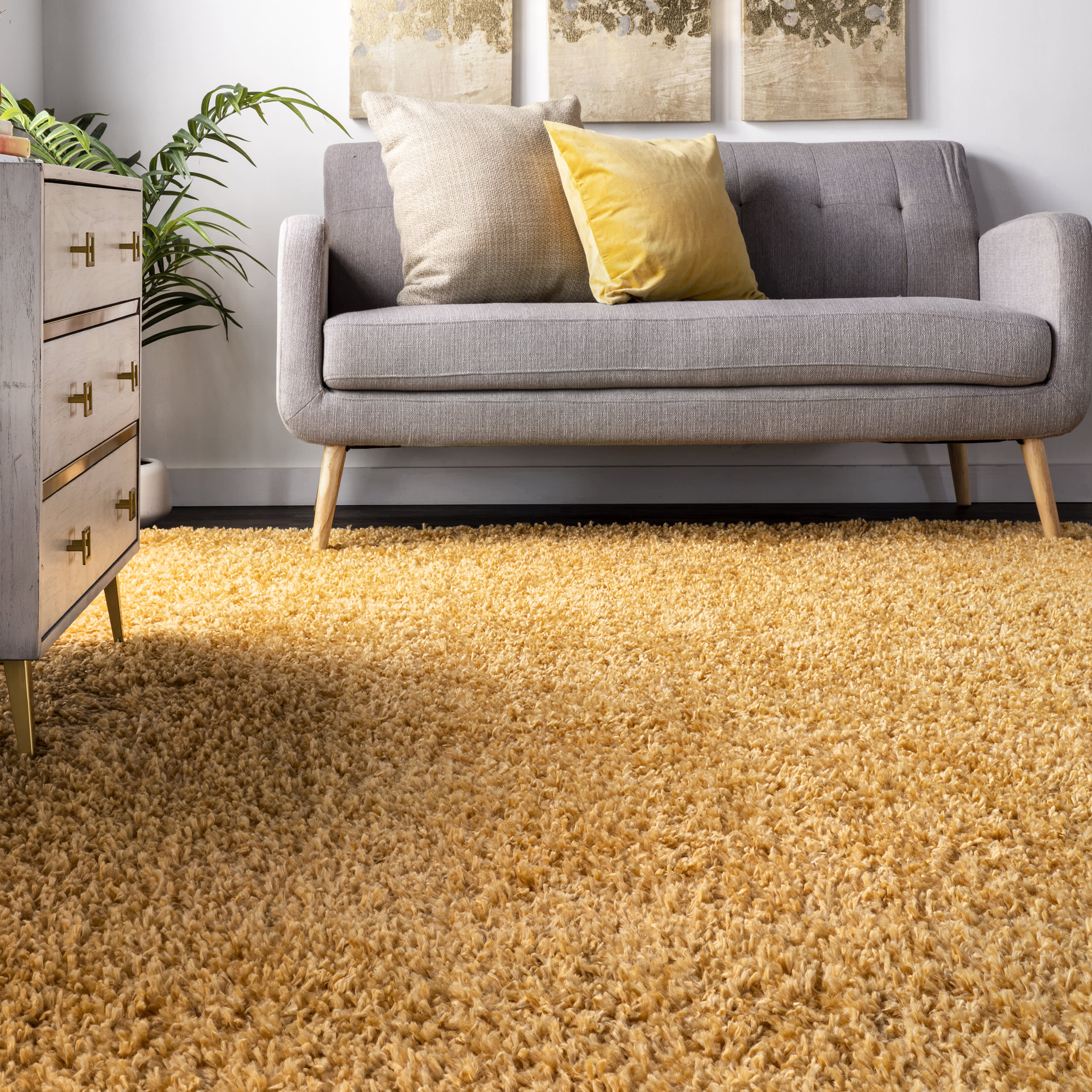 Sade Solid Shag Rug | Yellow - Image 4
