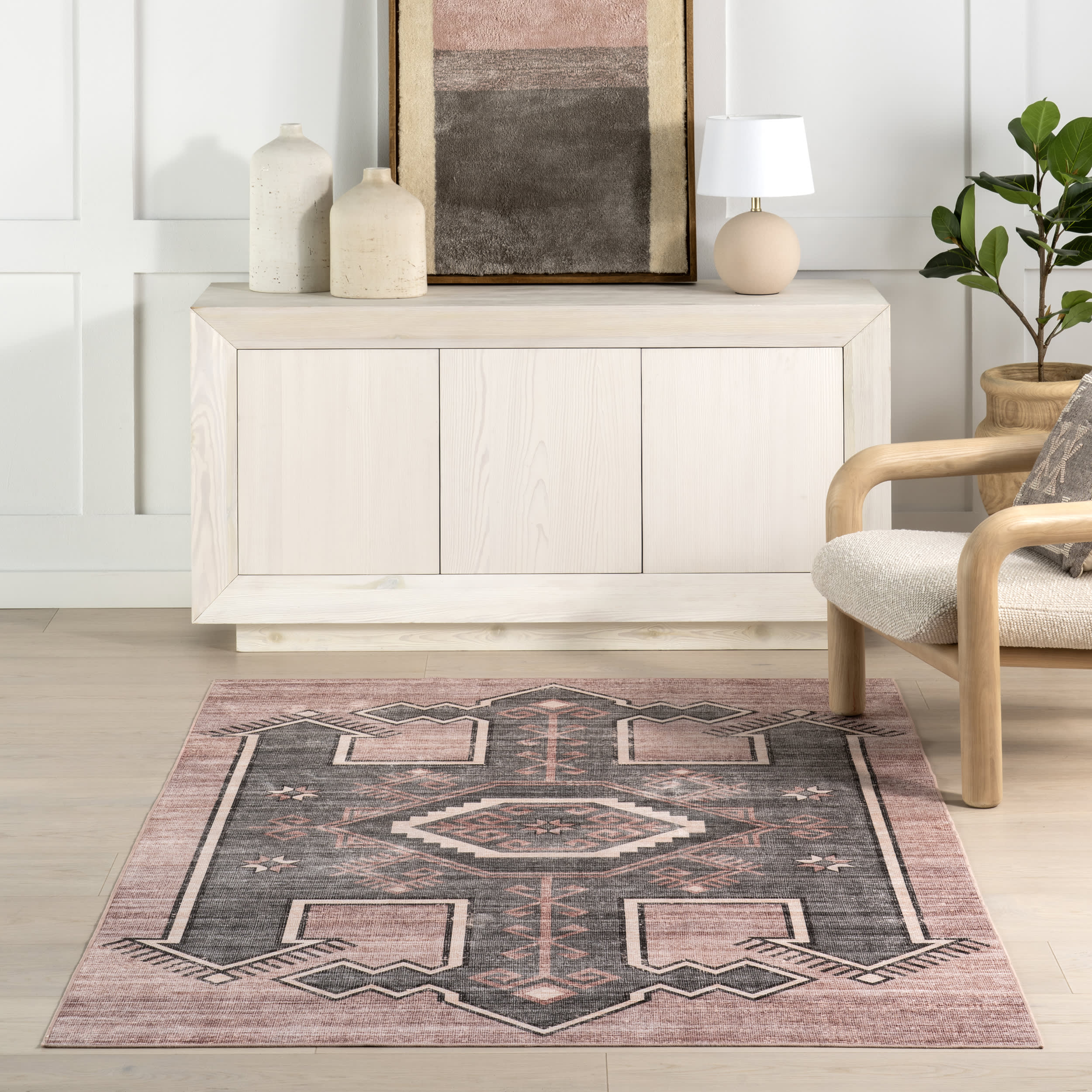 Sagebrush Geometric Spill Proof Washable Rug | Blush - Image 5