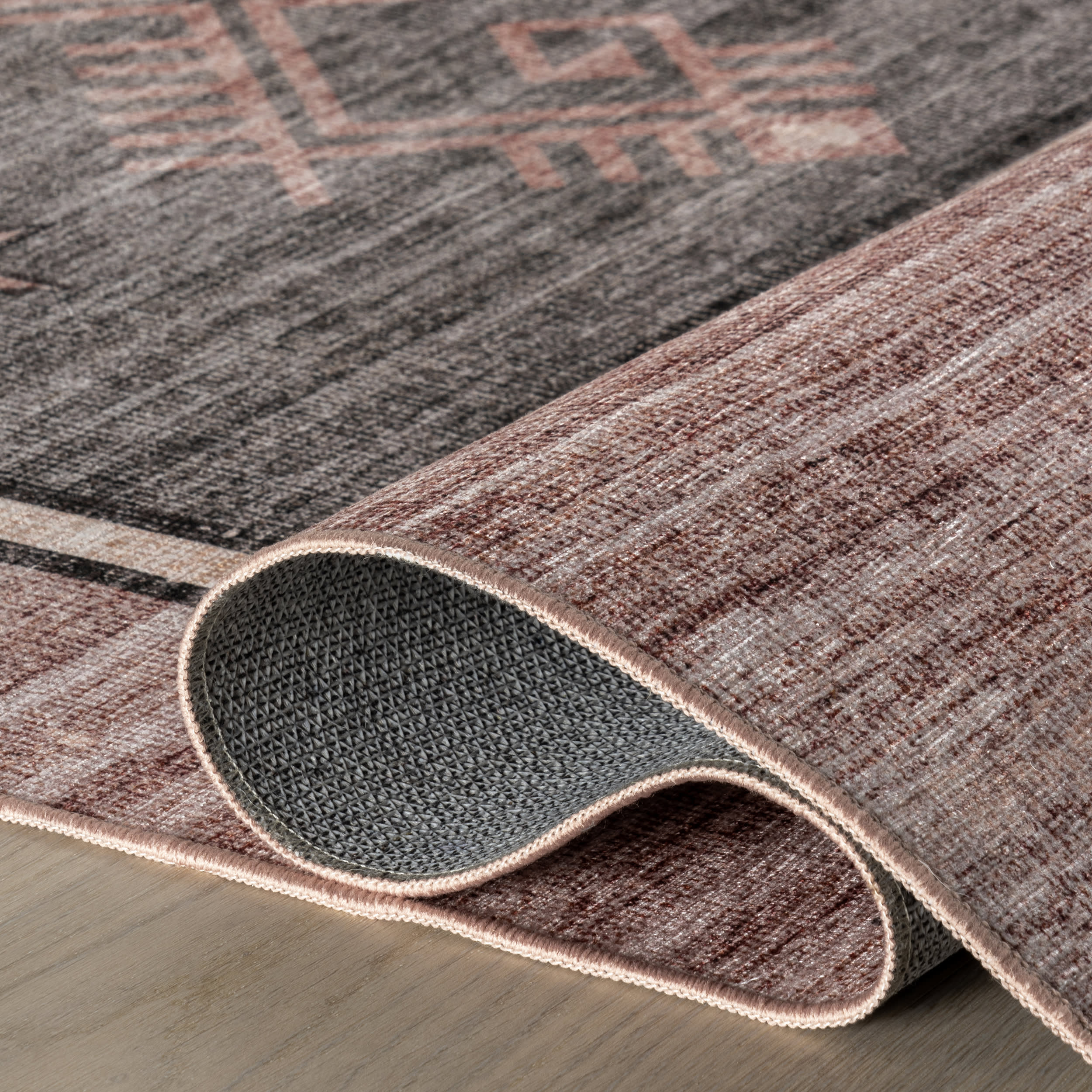 Sagebrush Geometric Spill Proof Washable Rug | Blush - Image 9