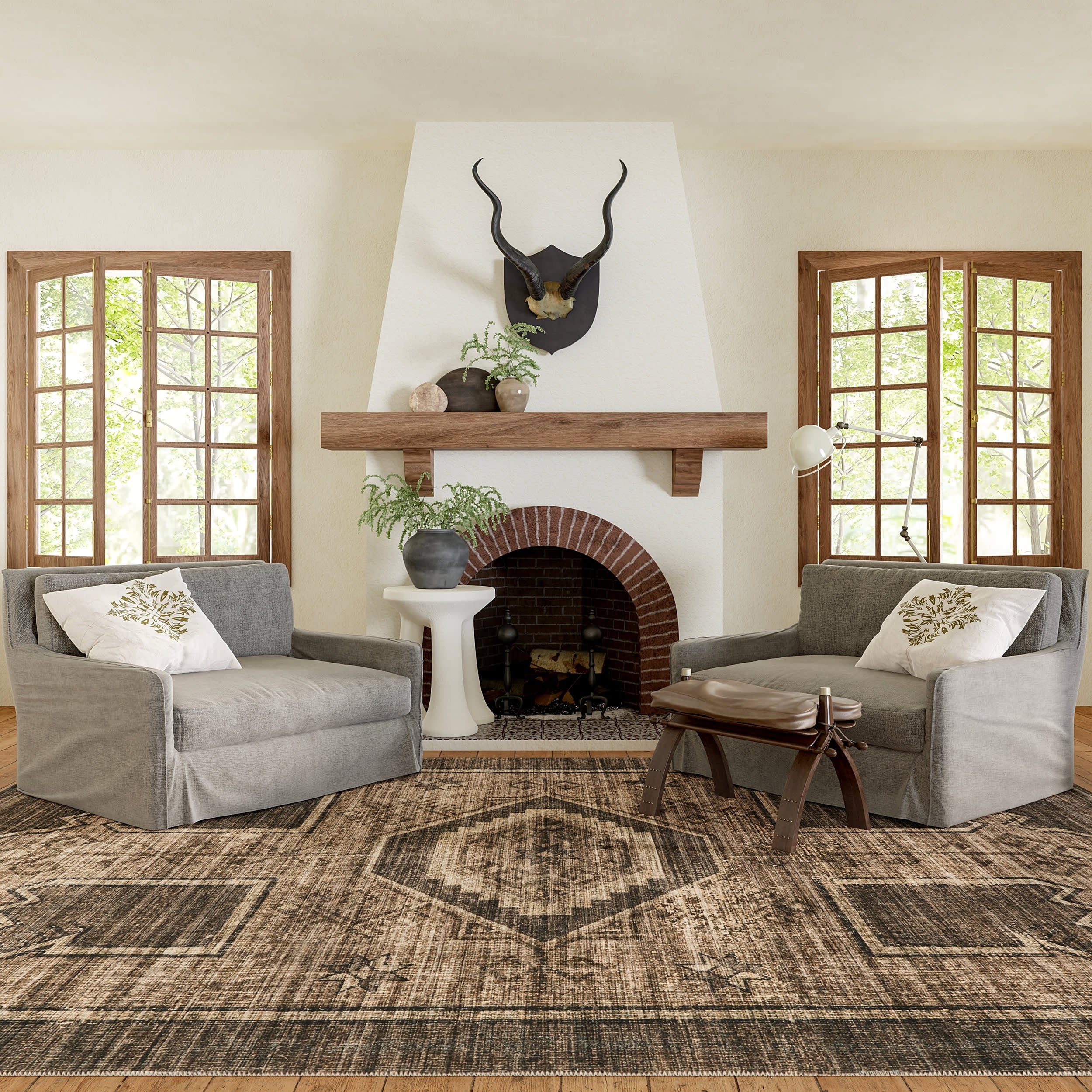 Sagebrush Geometric Washable Rug | Dark Brown - Image 2