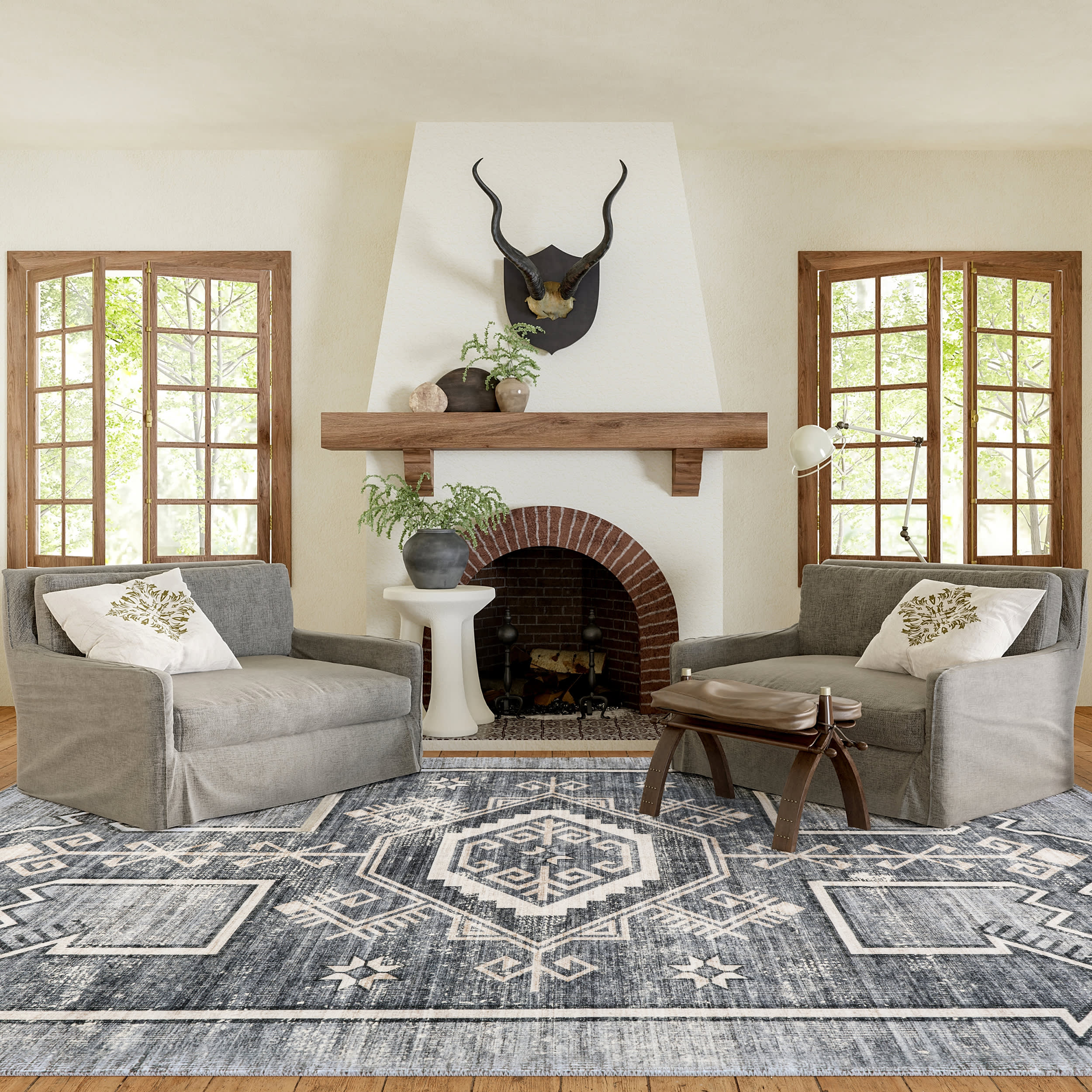Sagebrush Geometric Washable Rug | Grey - Image 2