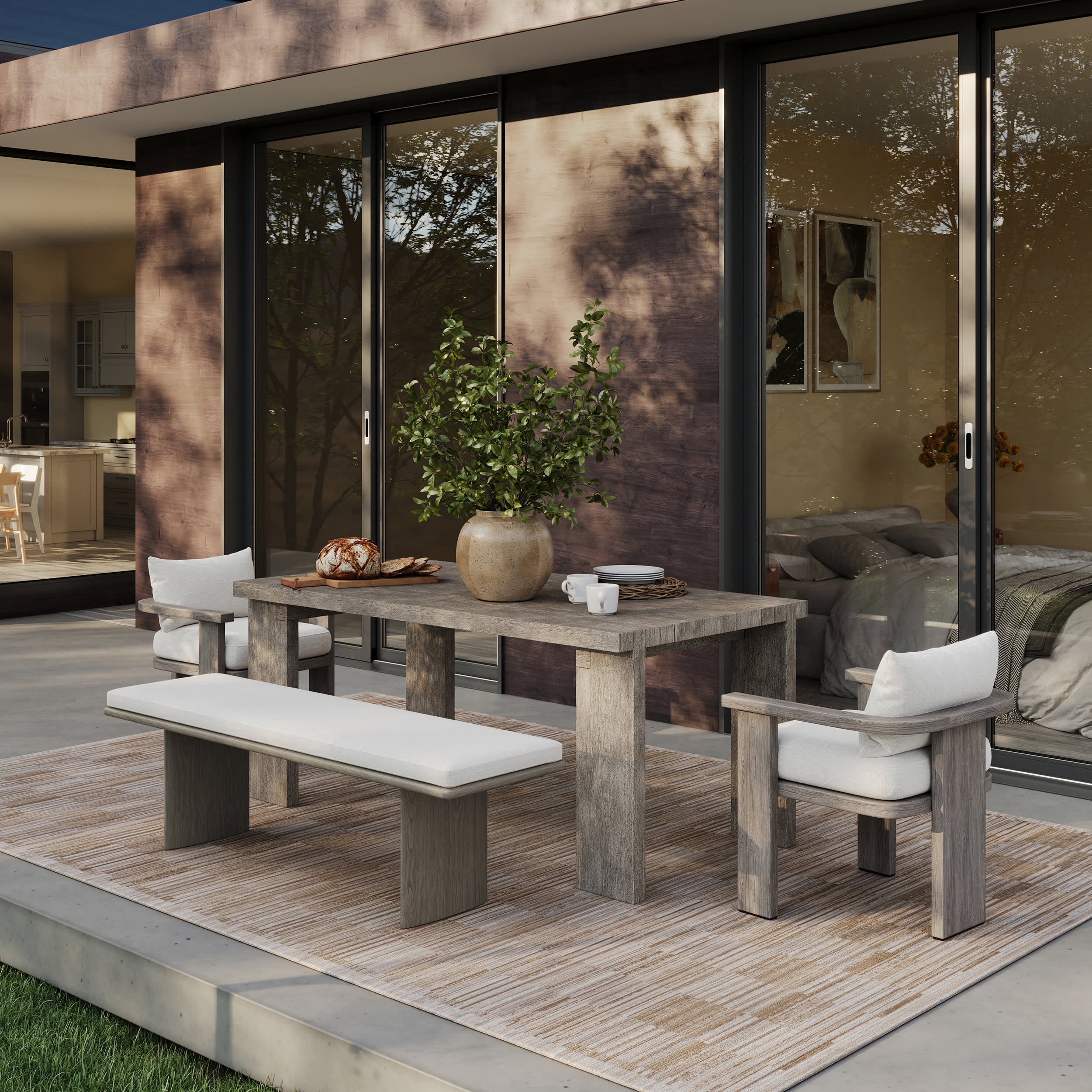 Sahari Modern Woven Striped Indoor/Outdoor Washable Rug | Brown - Image 2