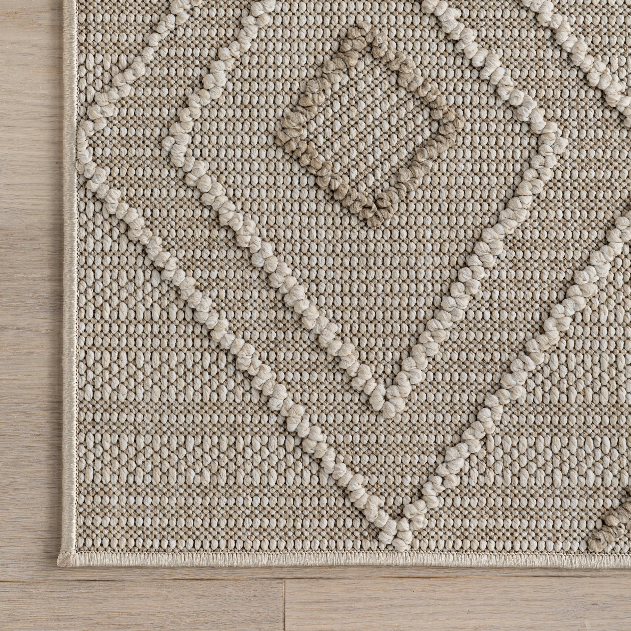 Saige High-Low Diamond Indoor/Outdoor Rug | Beige - Image 4