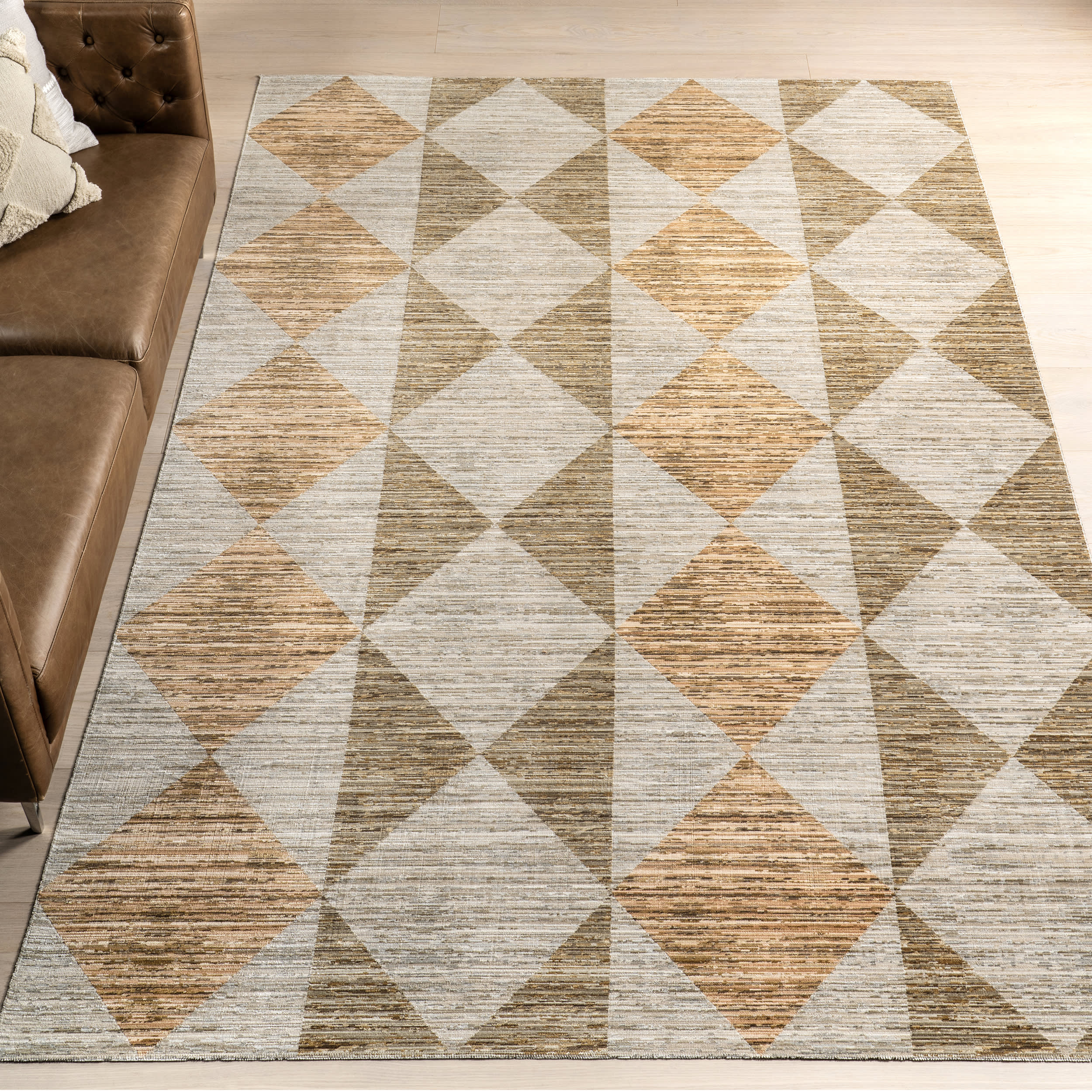 Sallie Diamond Boho Indoor/Outdoor Washable Rug | Beige - Image 2