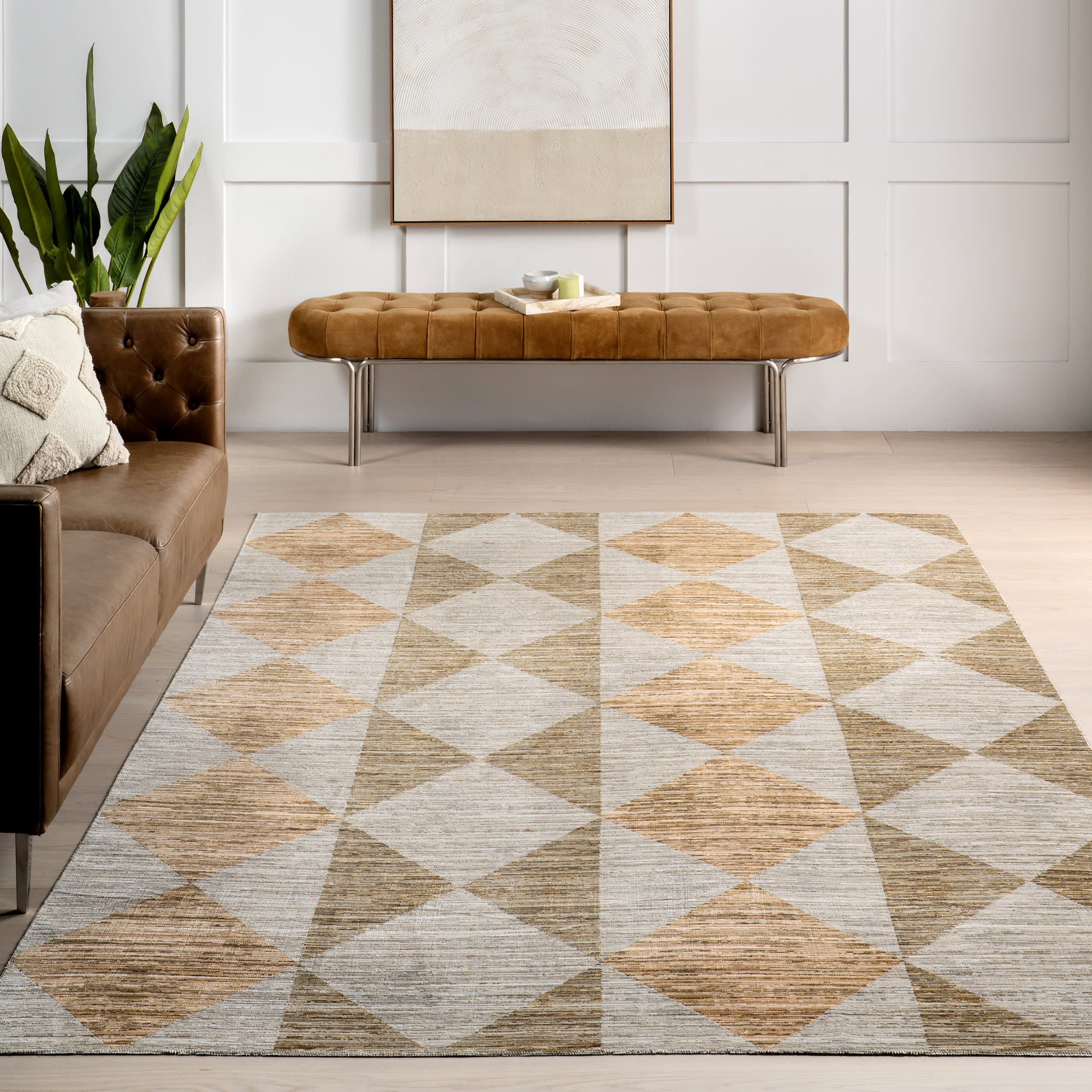 Sallie Diamond Boho Indoor/Outdoor Washable Rug | Beige - Image 5