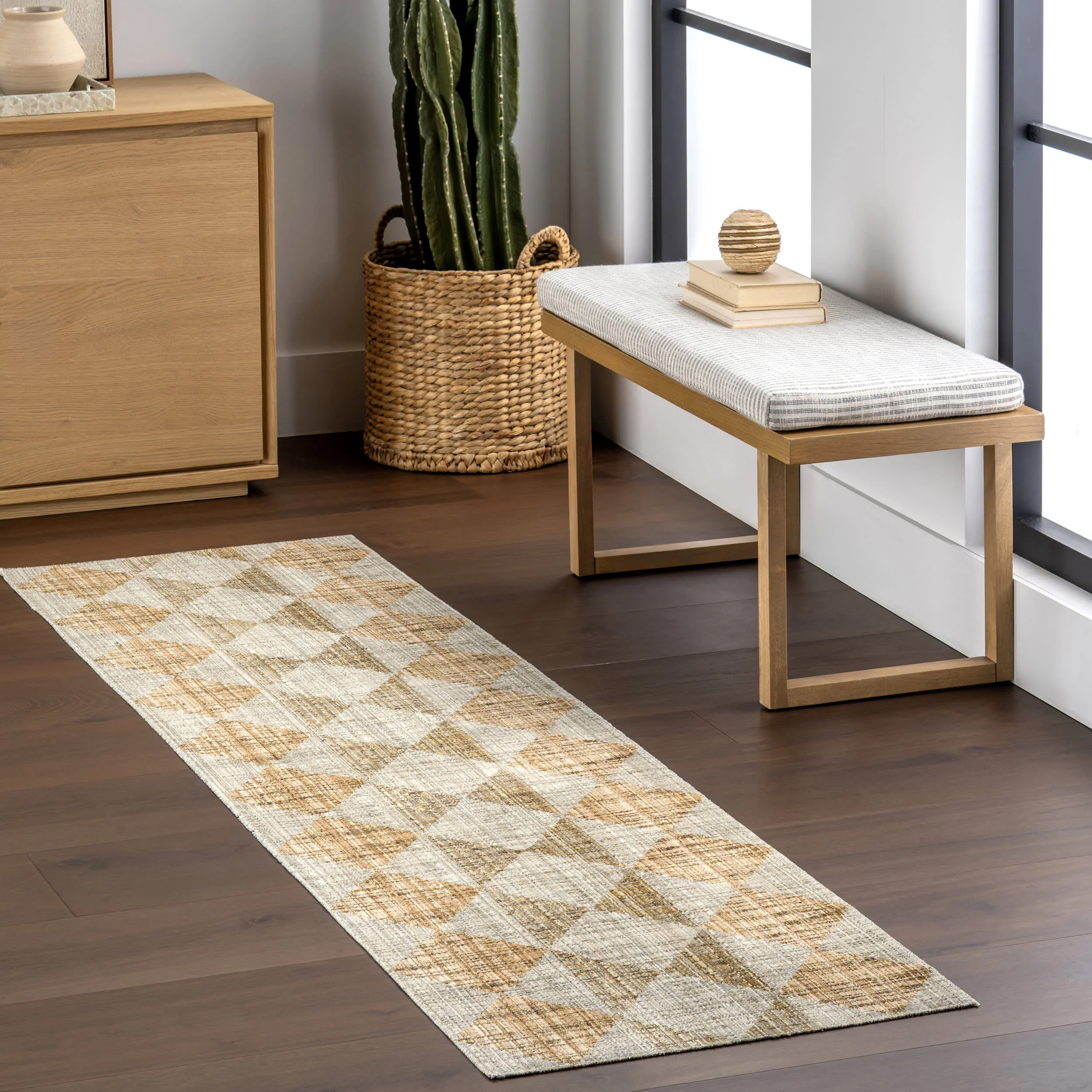 Sallie Diamond Boho Indoor/Outdoor Washable Rug | Beige - Image 2