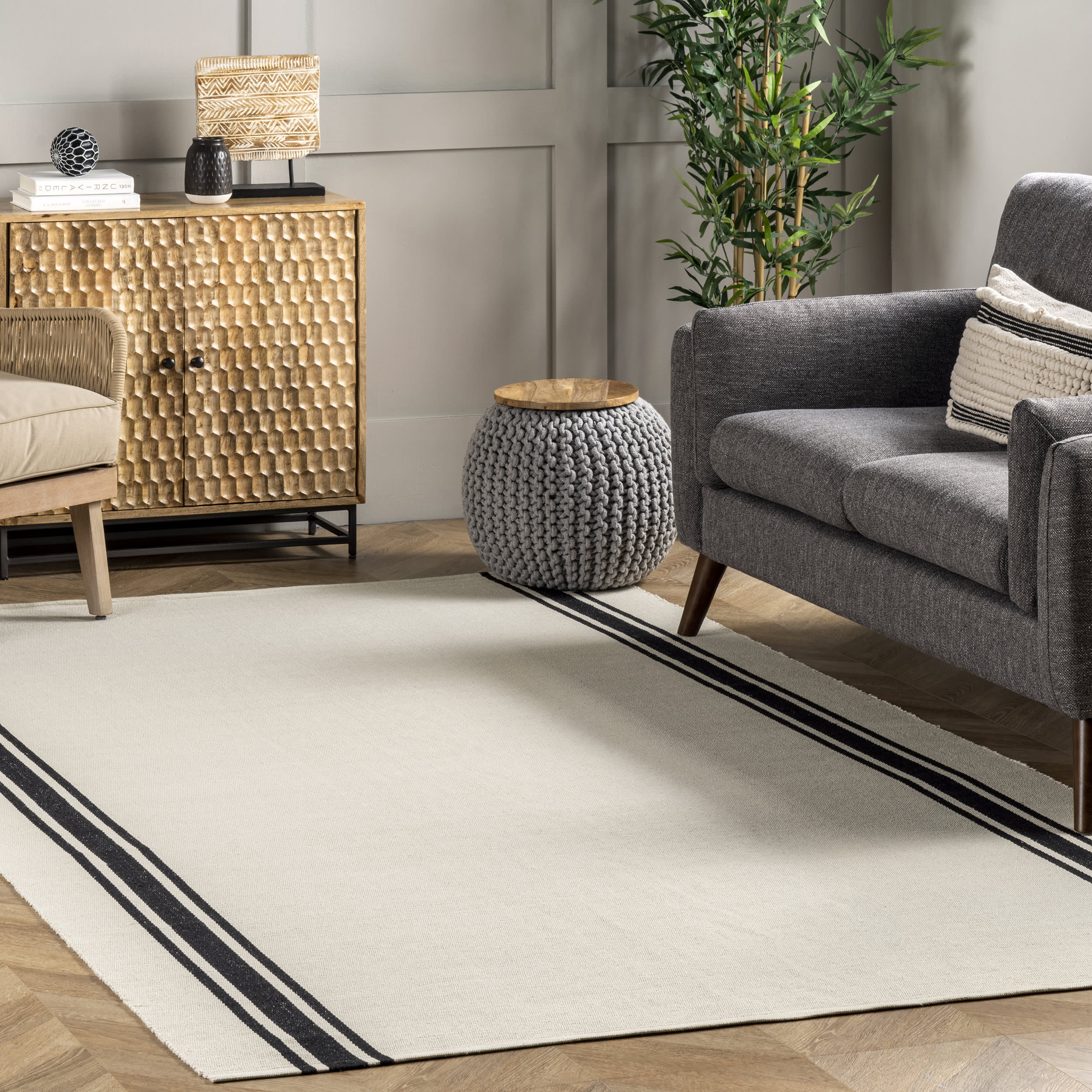 Sally Cotton Bordered Rug | Ivory - Image 2