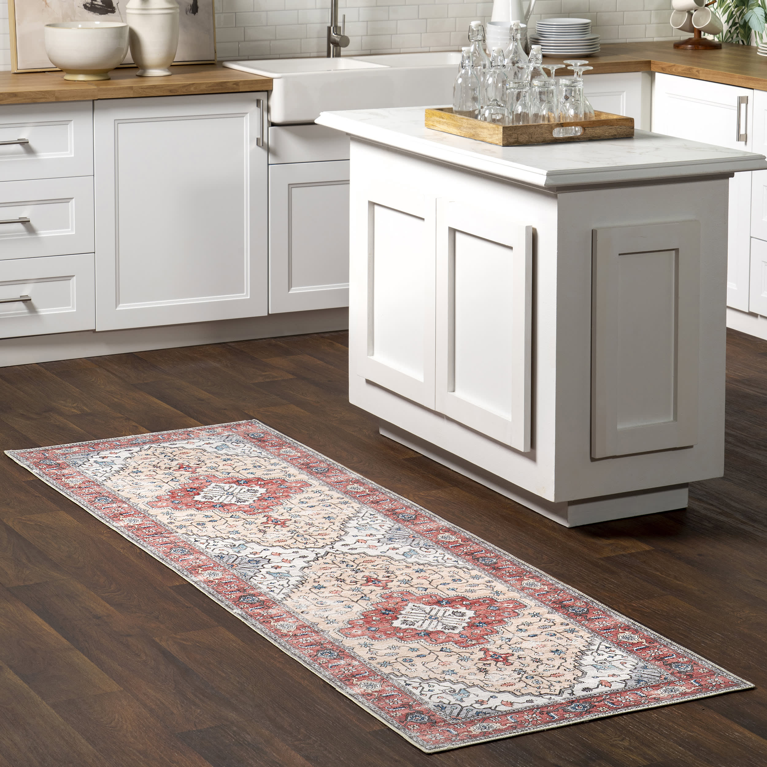 Sammie Vintage Medallion Washable Rug | Brick - Image 2