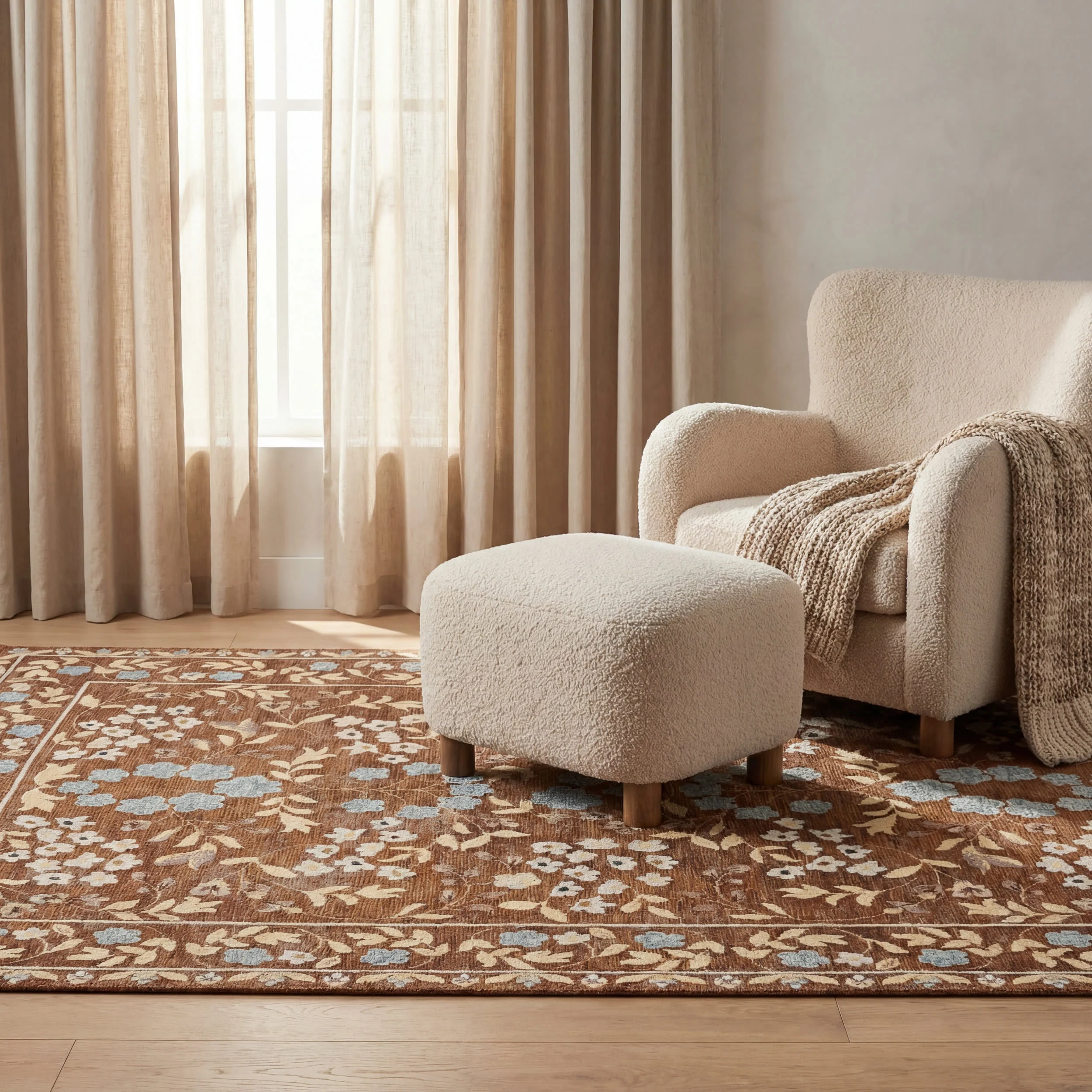 Sanaya Transitional Floral Indoor/Outdoor Rug | Brown - Image 5