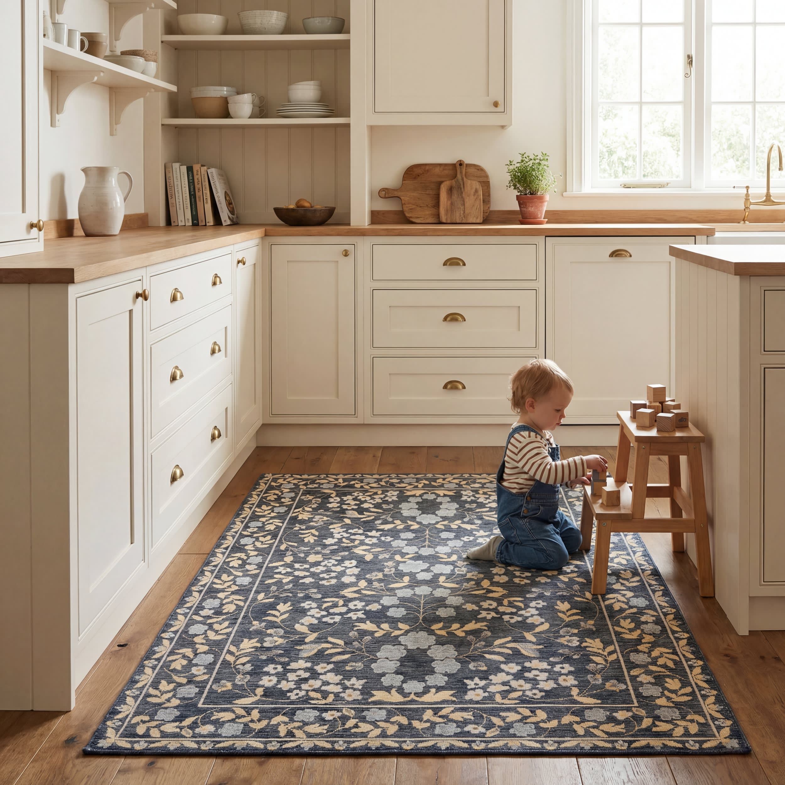 Sanaya Transitional Floral Indoor/Outdoor Rug | Navy - Image 8