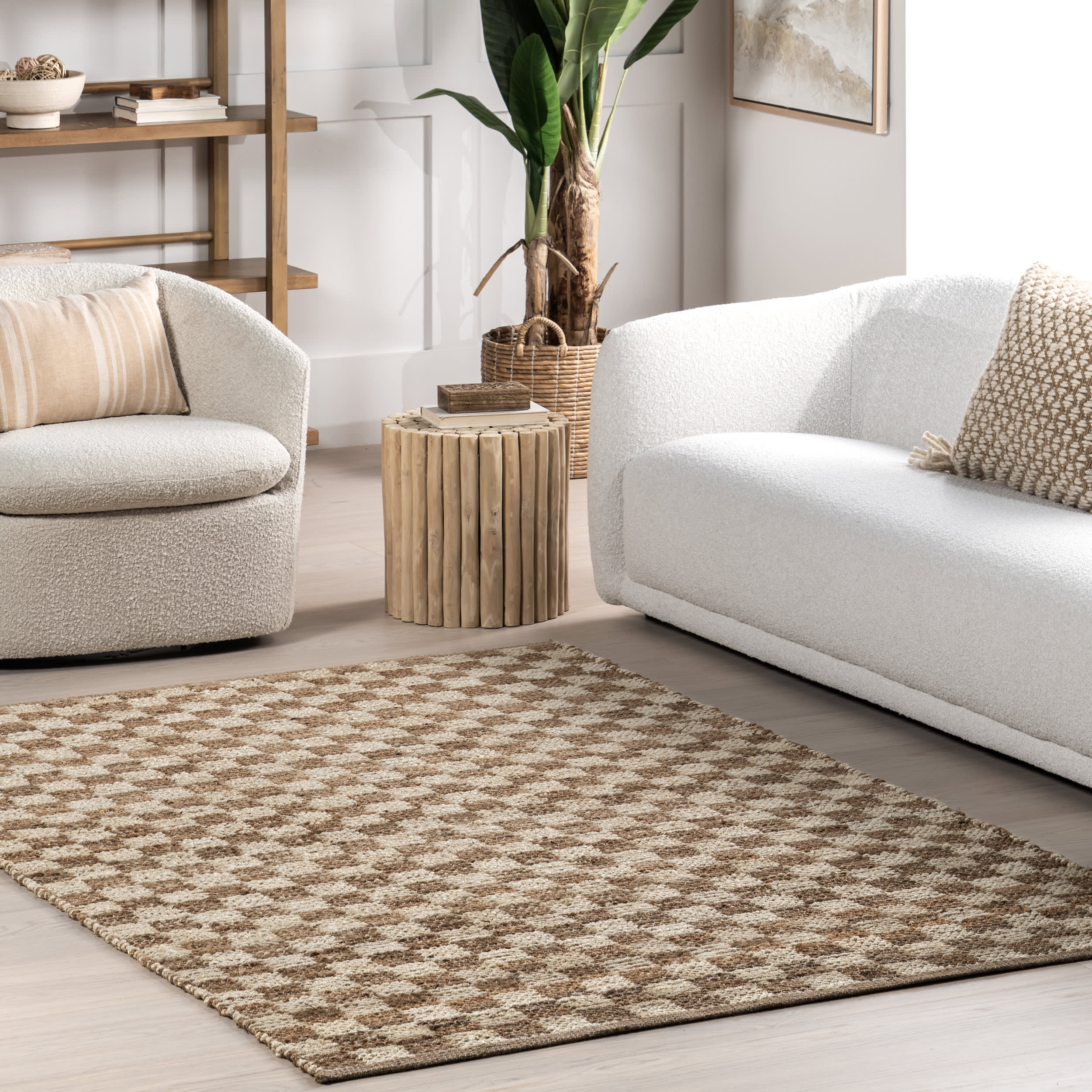Sandye Retro Checkered Jute Rug | Natural - Image 2