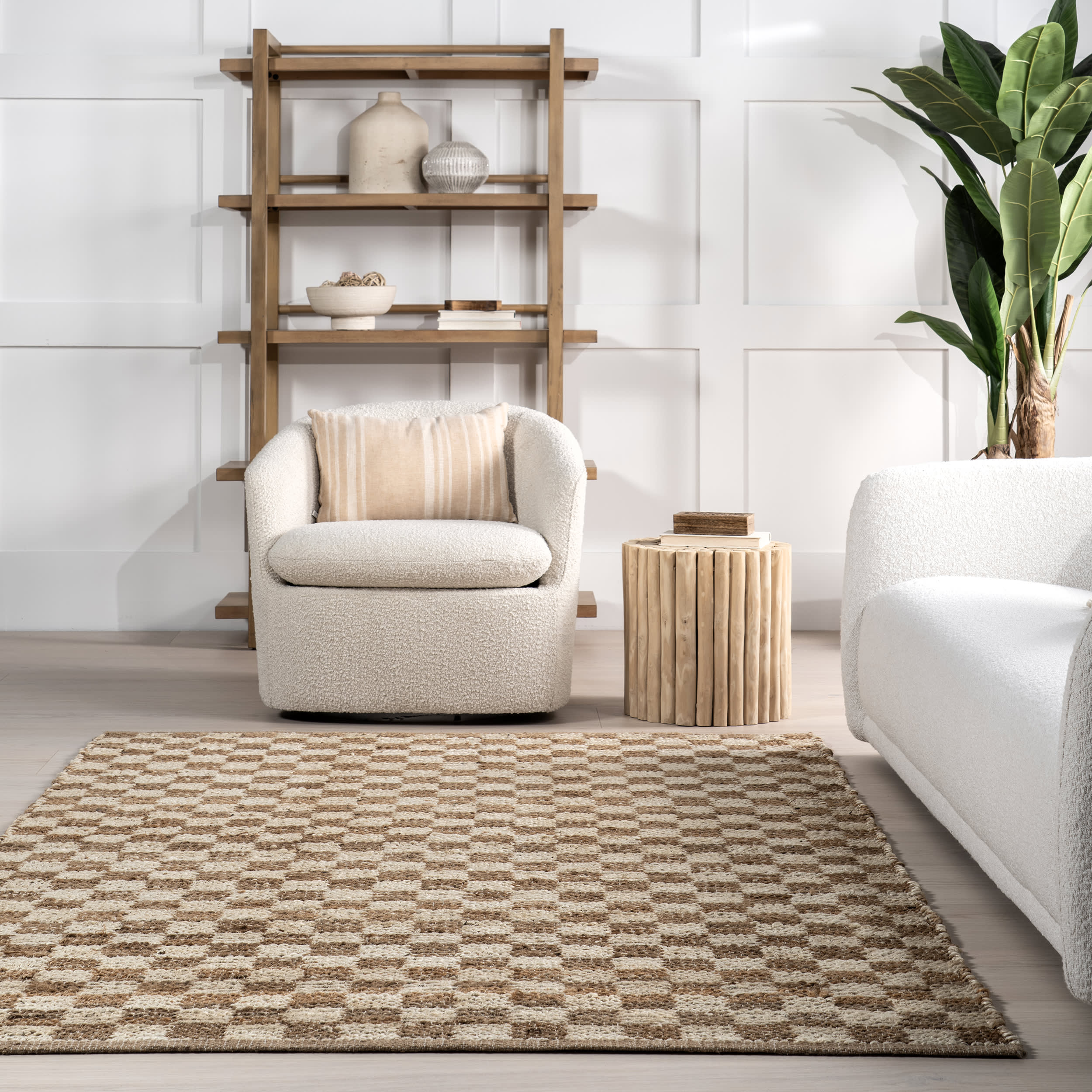 Sandye Retro Checkered Jute Rug | Natural - Image 4