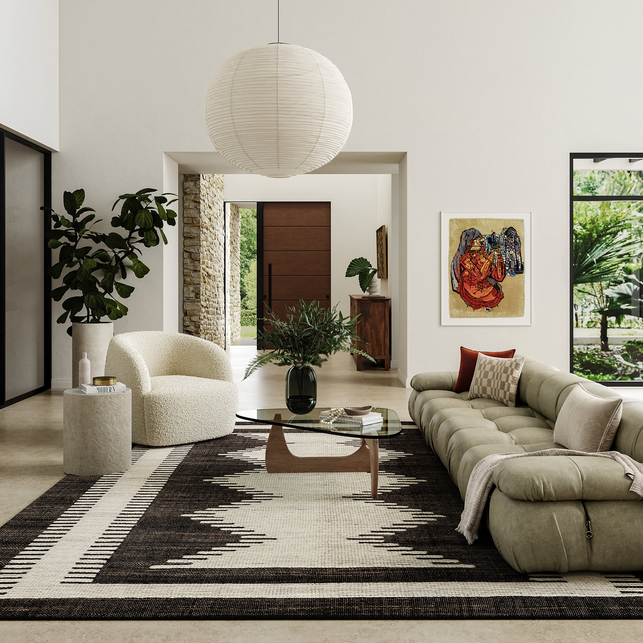 Sante Fe Southwestern Wool Rug | Black - Image 9