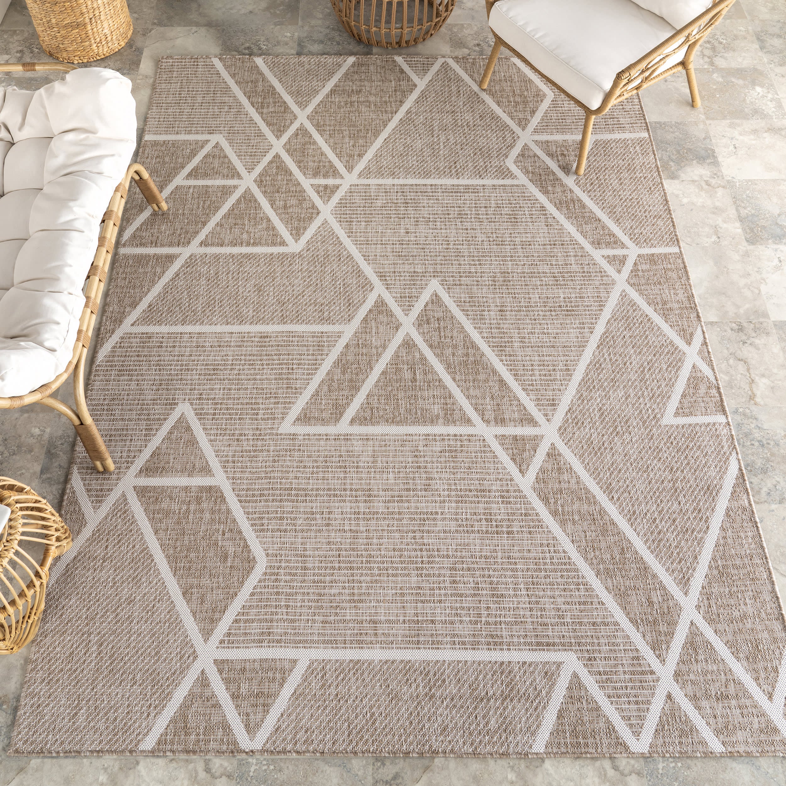 Sarai Geometric Shapes Indoor/Outdoor Rug | Beige - Image 2