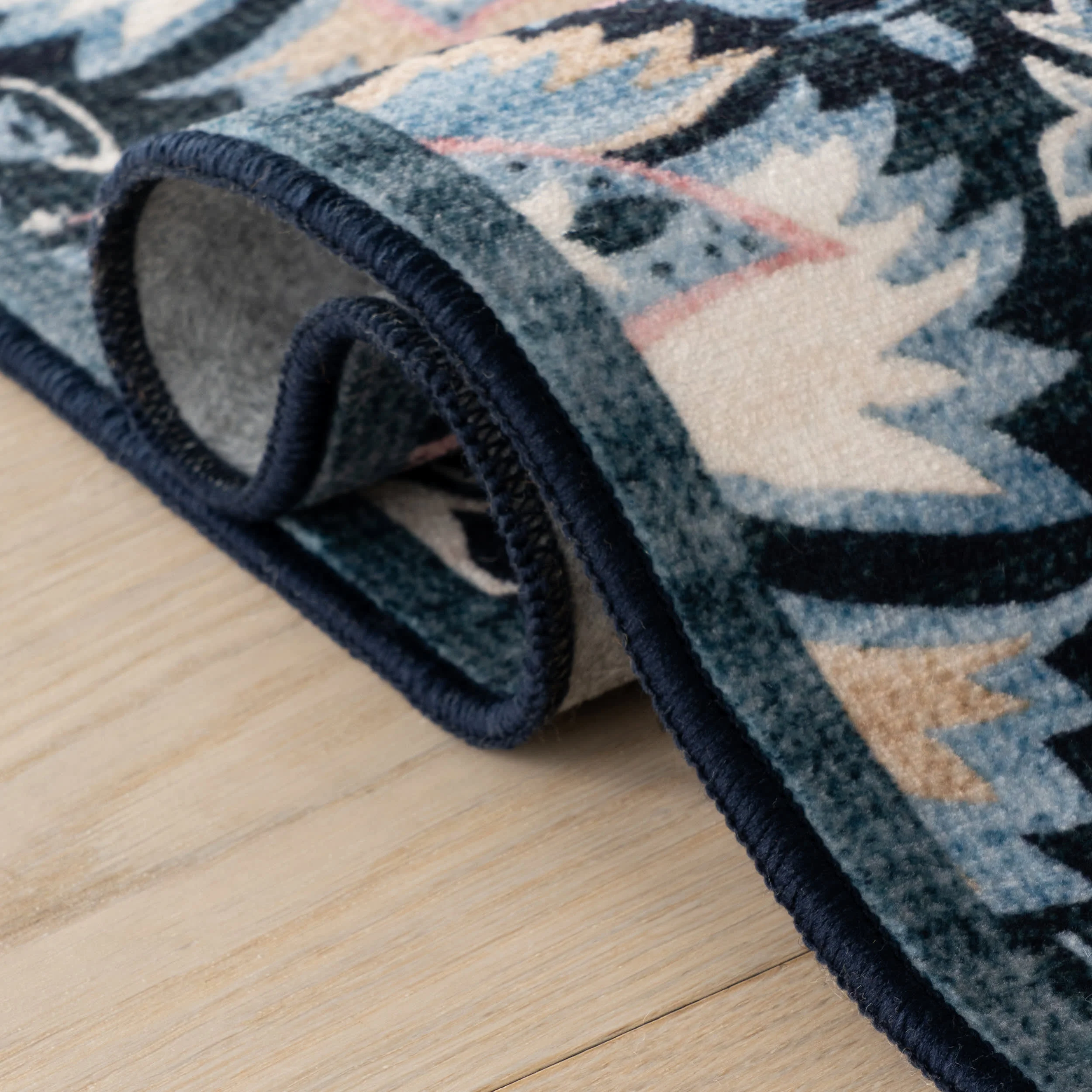 Sati Floral and Paisley Washable Rug | Dark Blue - Image 11