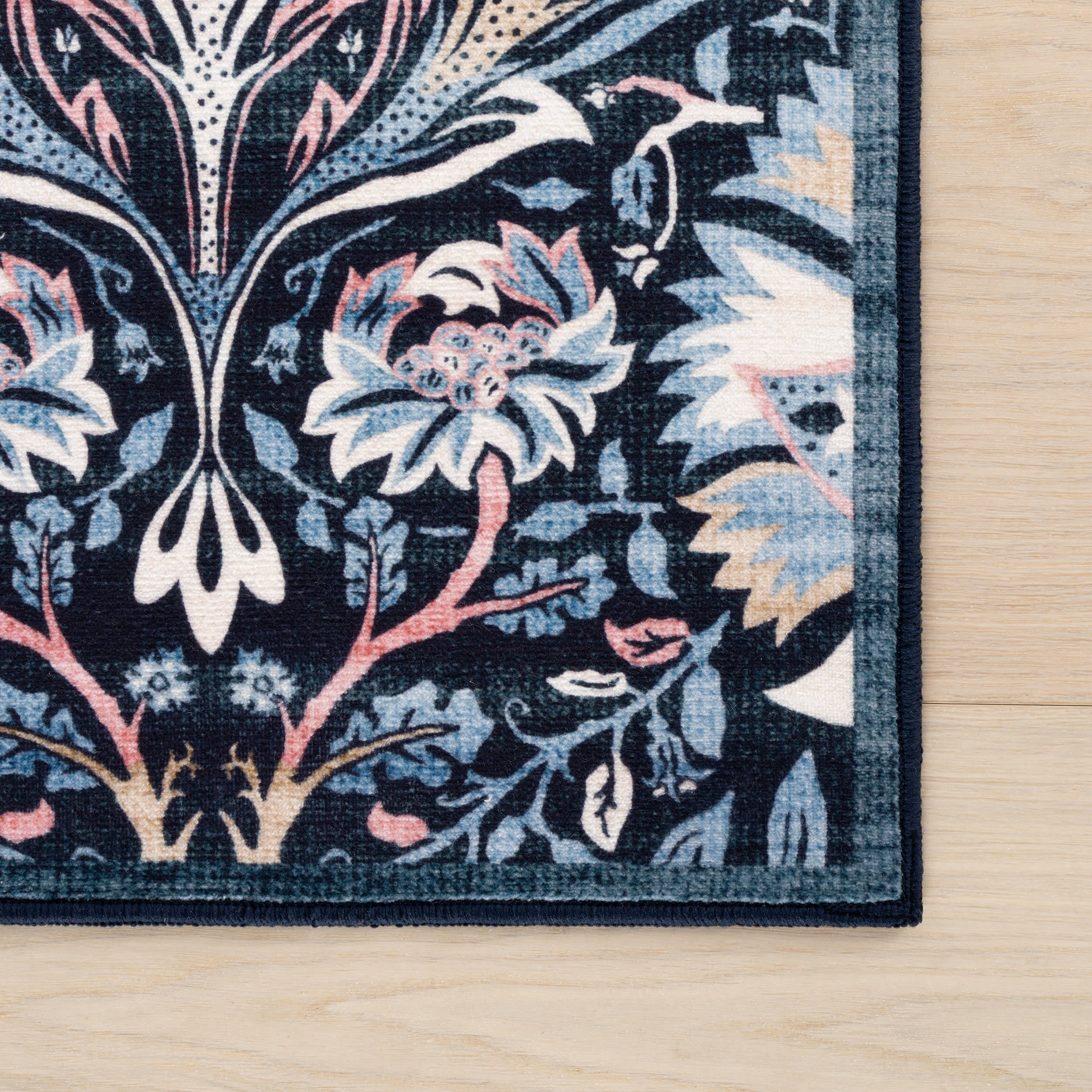 Sati Floral and Paisley Washable Rug | Dark Blue - Image 4