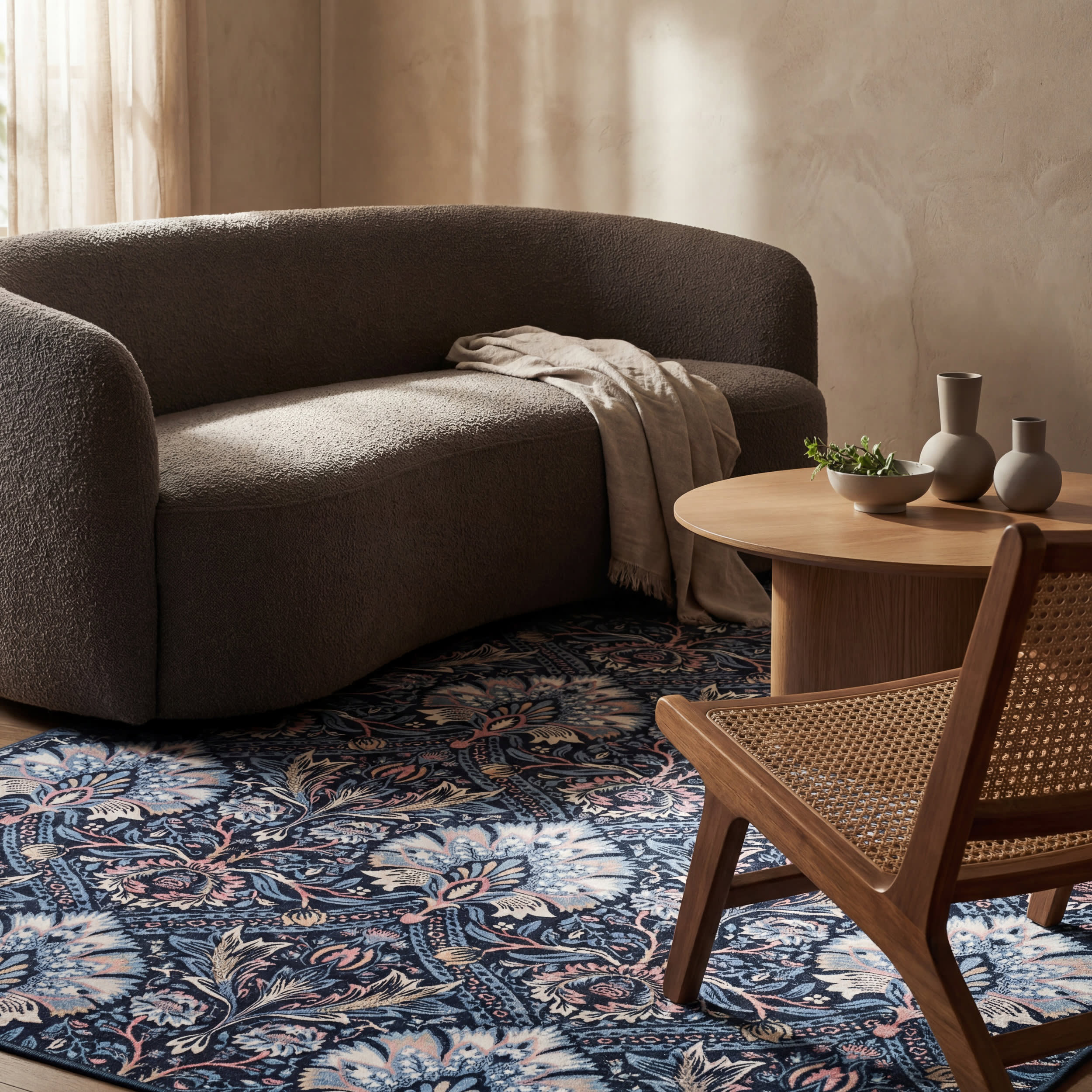 Sati Floral and Paisley Washable Rug | Dark Blue - Image 5