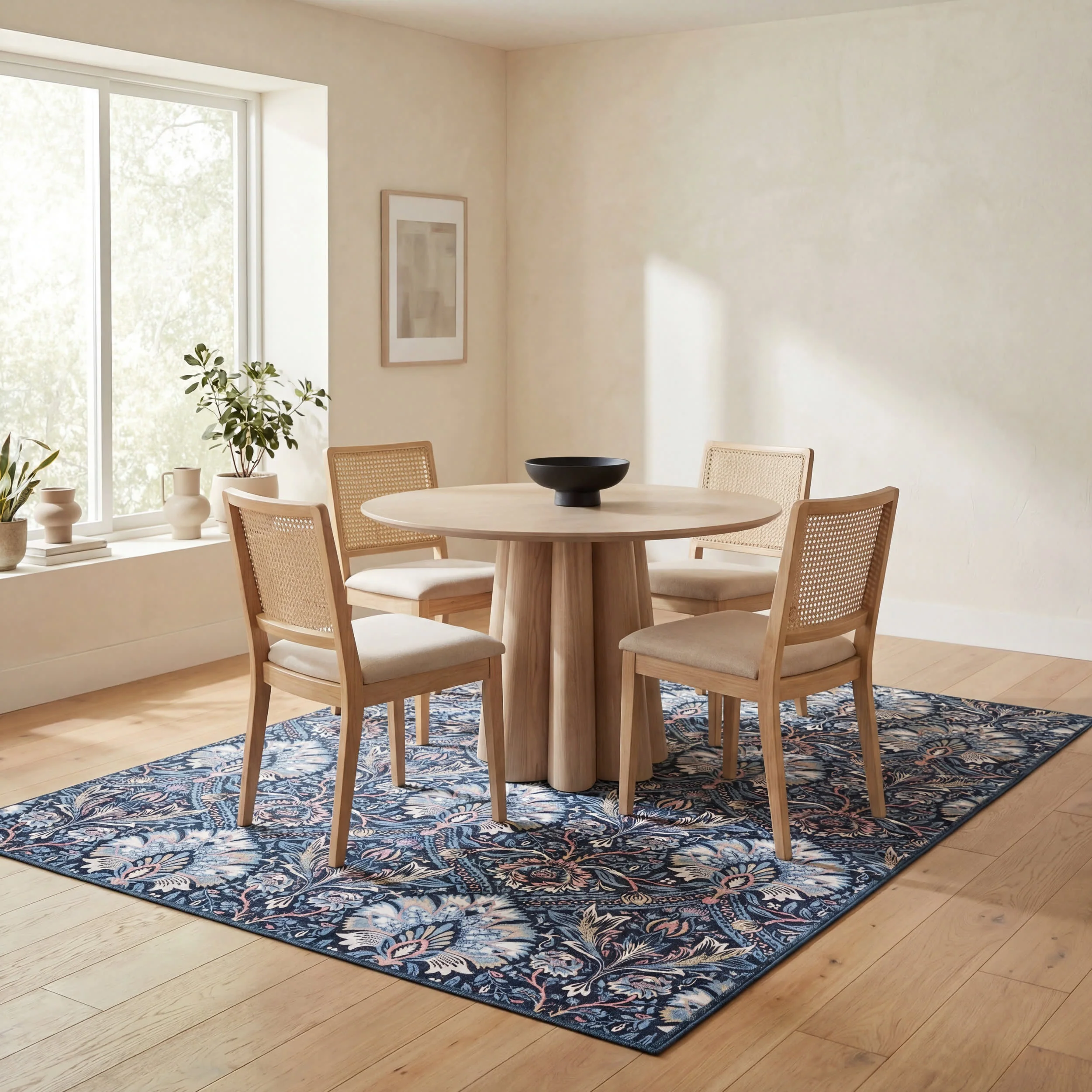 Sati Floral and Paisley Washable Rug | Dark Blue - Image 7