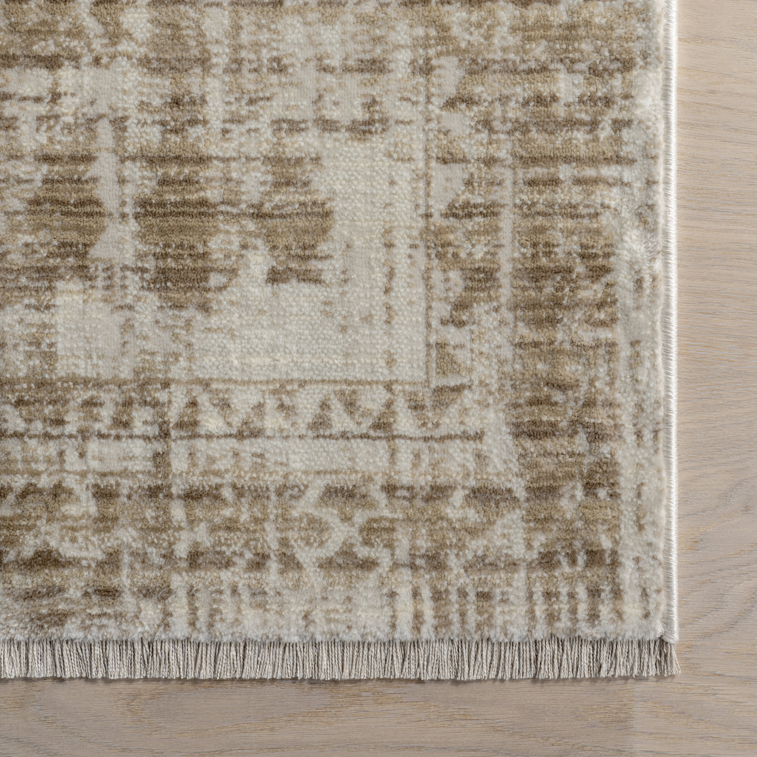 Saturdays Geometric Fringed Rug | Light Beige - Image 4