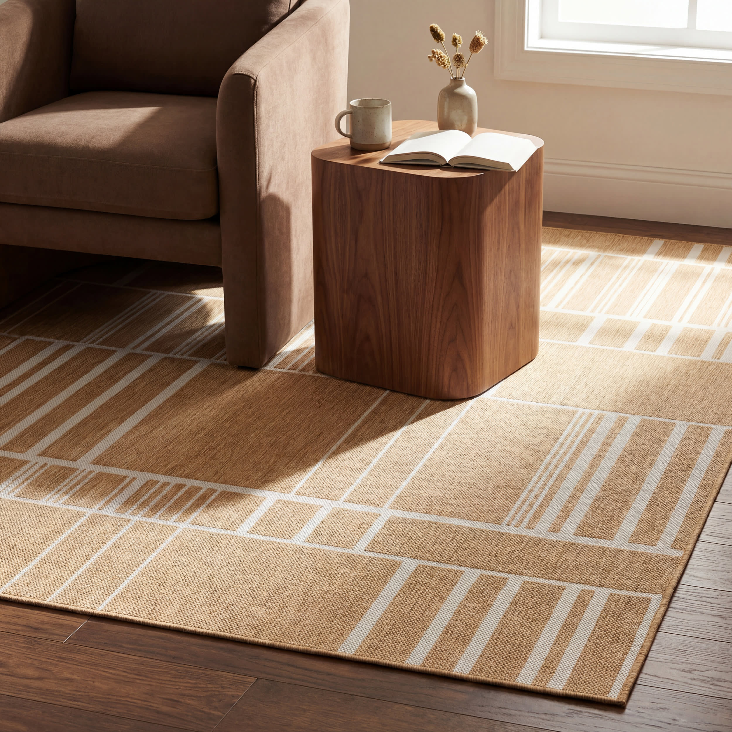 Saveta Modern Geometric Indoor/Outdoor Rug | Beige - Image 5