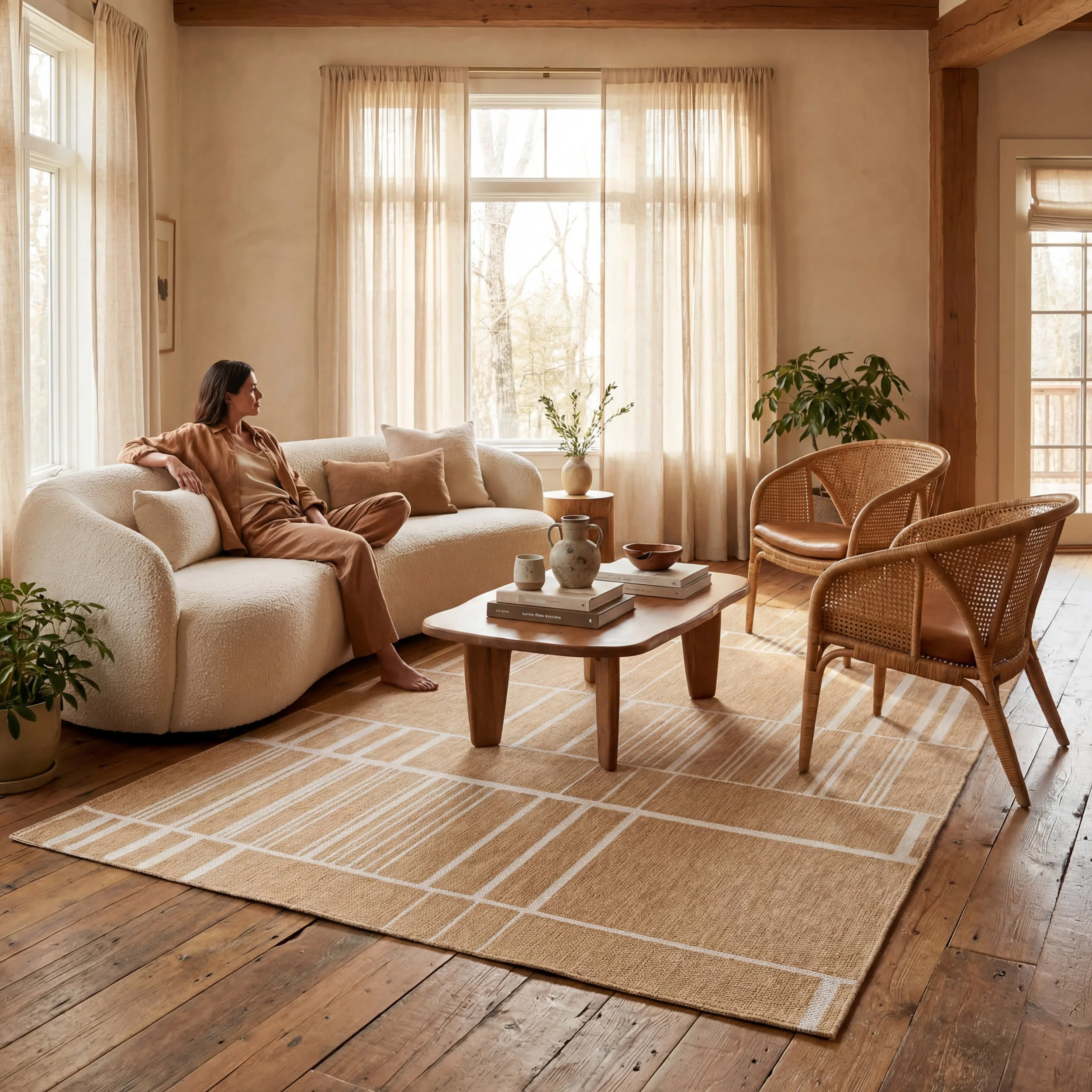 Saveta Modern Geometric Indoor/Outdoor Rug | Beige - Image 8